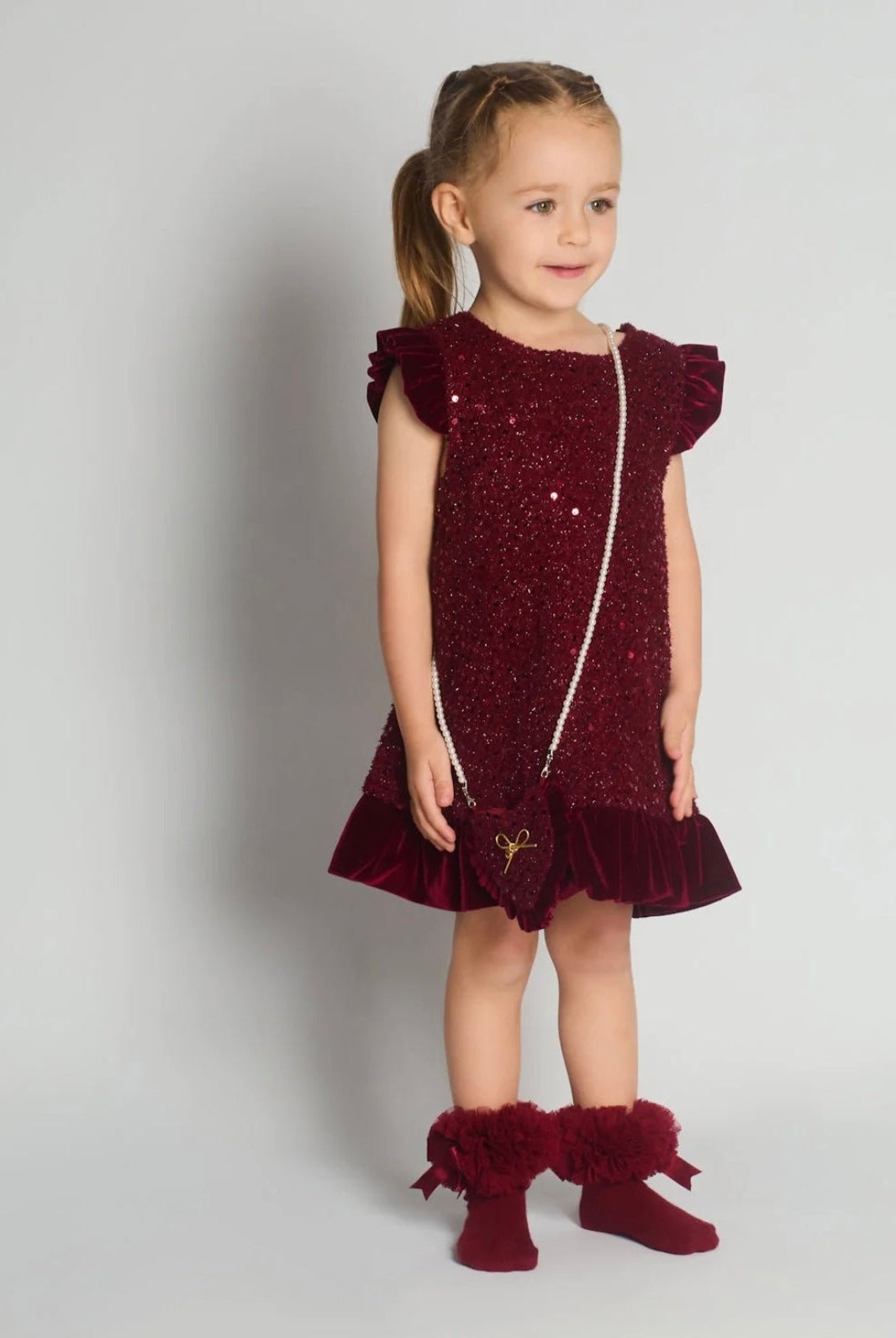 Beau KiD AW25 - Girls Burgundy Red Sequin Dress & Bag