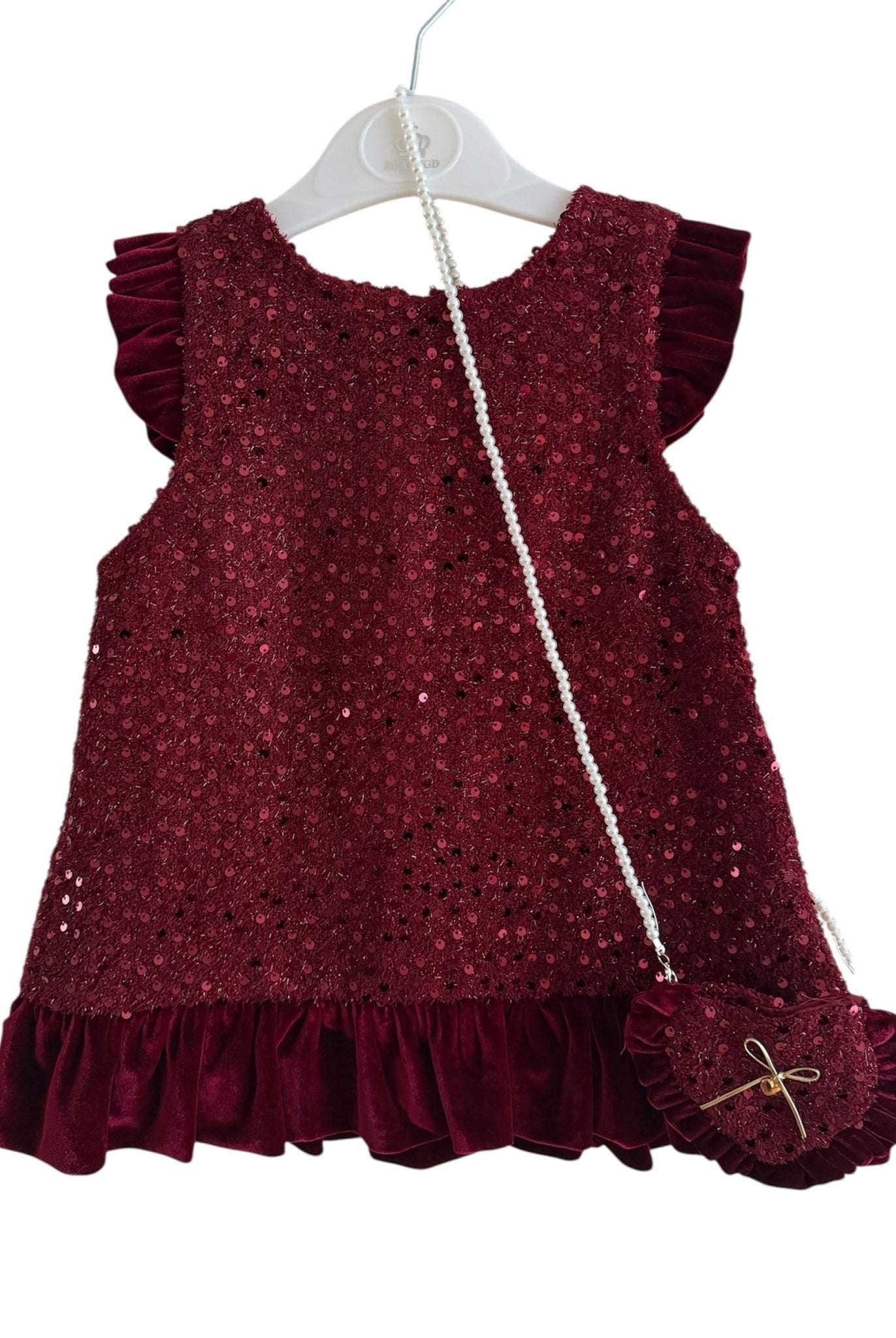 Beau KiD AW25 - Girls Burgundy Red Sequin Dress & Bag