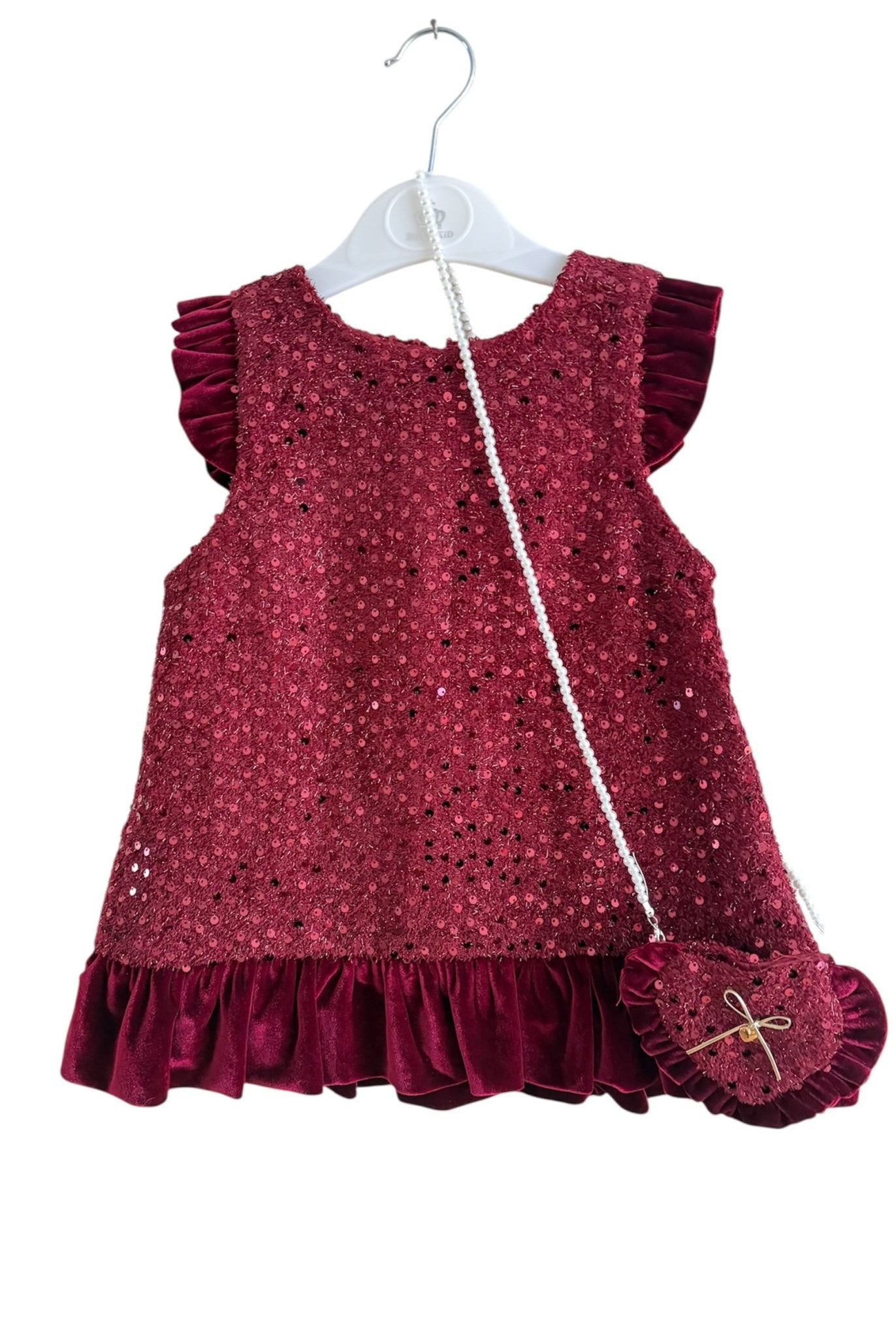 Beau KiD AW25 - Girls Burgundy Red Sequin Dress & Bag