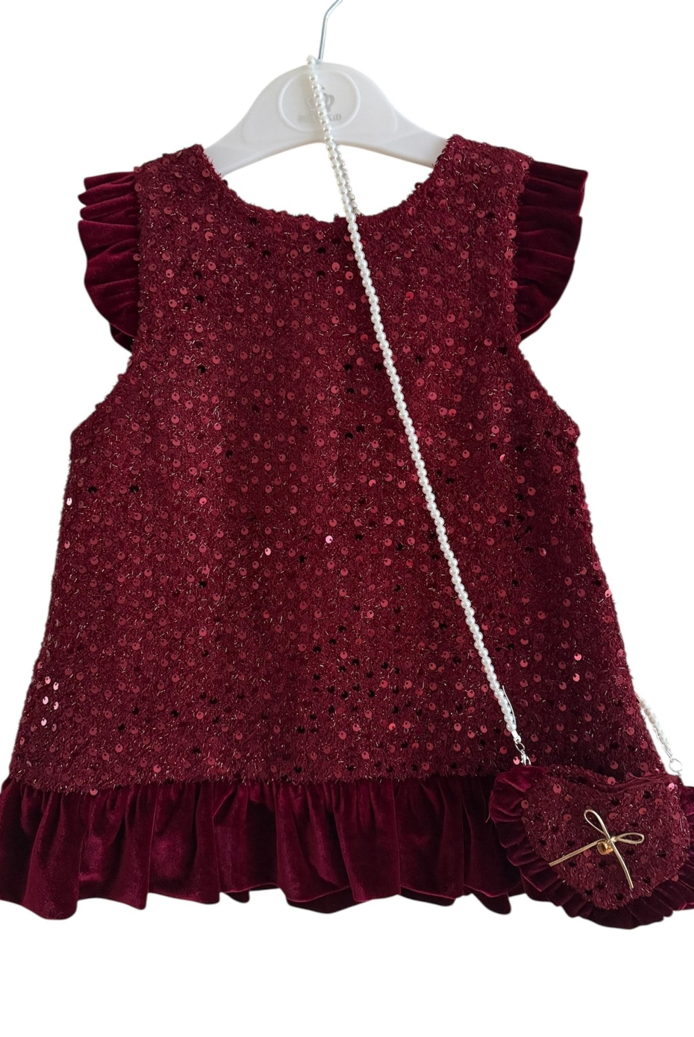 Beau KiD AW25 - Girls Burgundy Red Sequin Dress & Bag