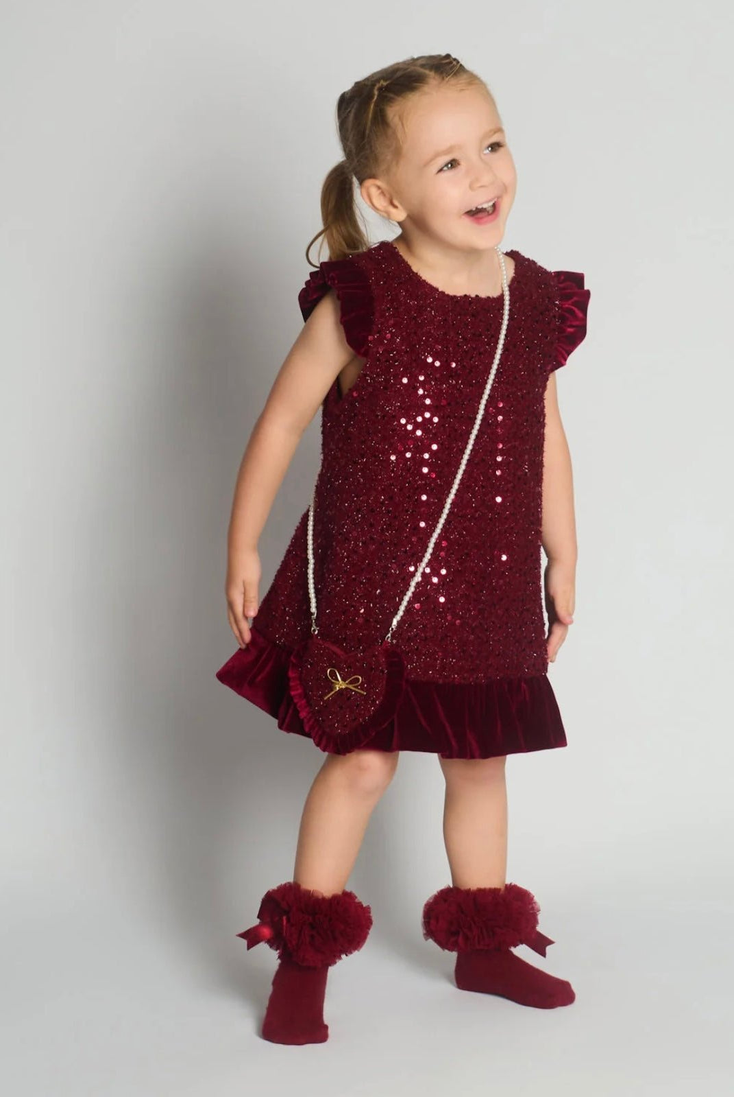 Beau KiD AW25 - Girls Burgundy Red Sequin Dress & Bag