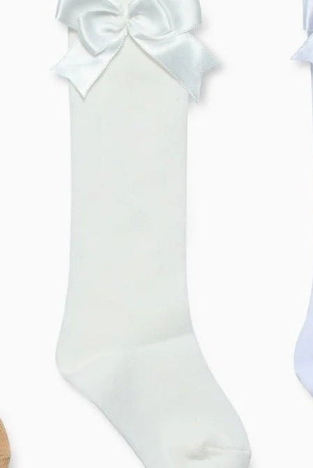 Beau KiD AW25 - Girls Cream Knee High Bow Socks