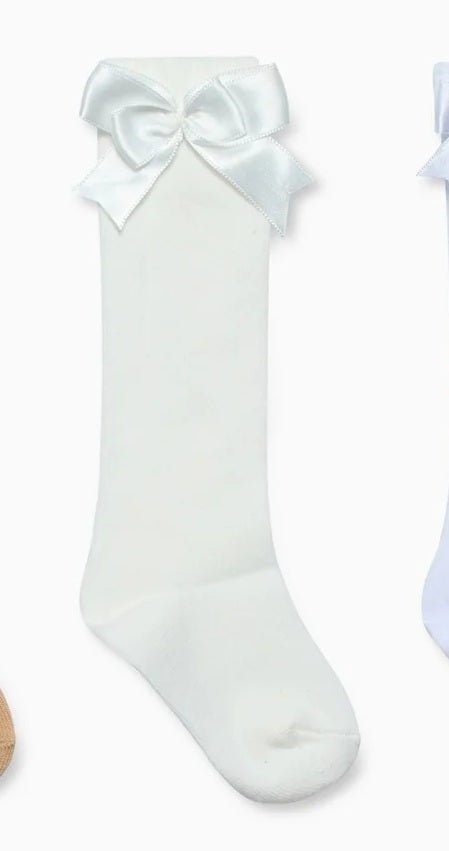 Beau KiD AW25 - Girls Cream Knee High Bow Socks