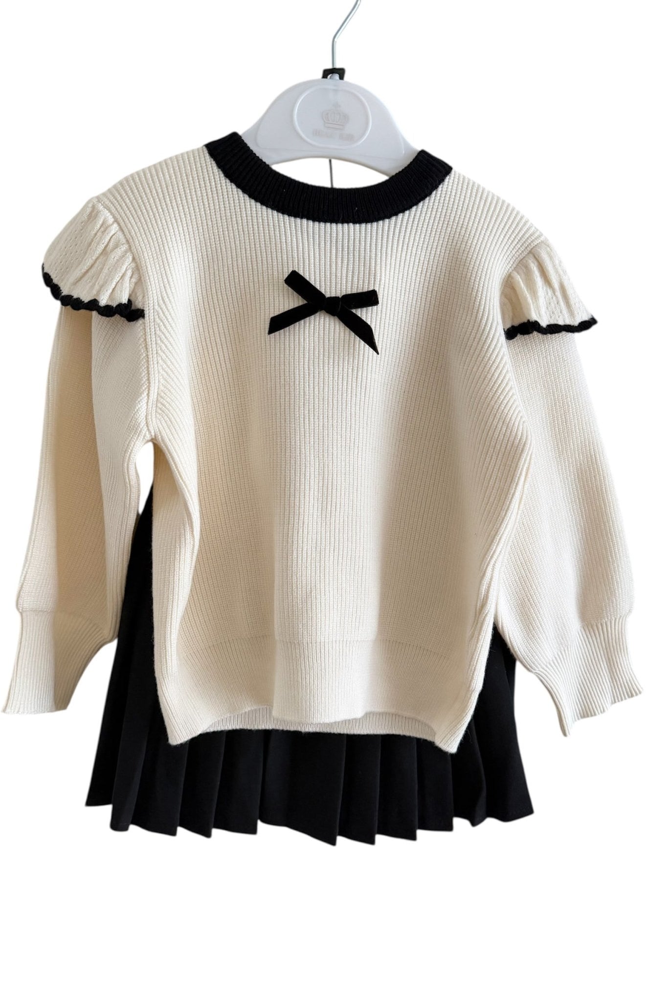Beau KiD AW25 - Girls Ivory and Black Knitted Skirt Set