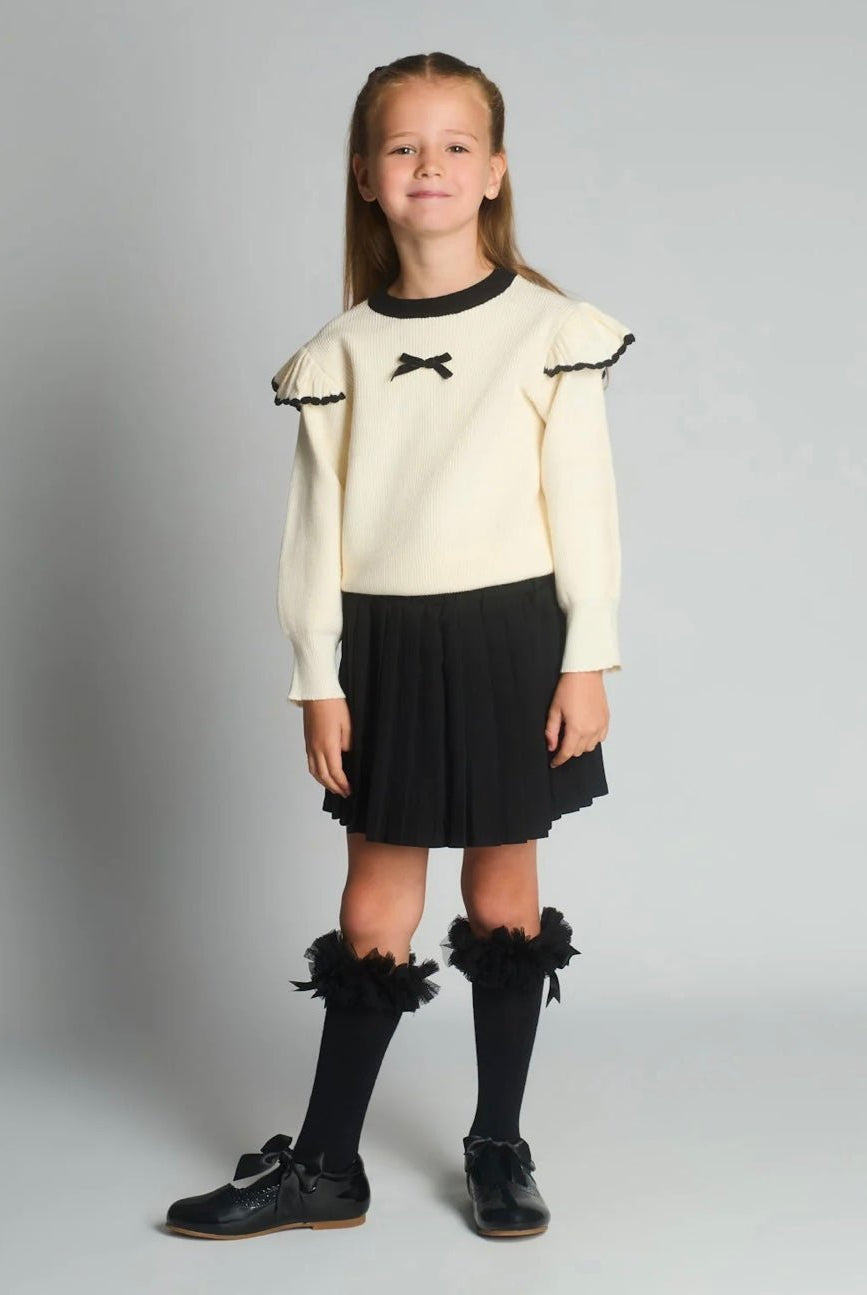 Beau KiD AW25 - Girls Ivory and Black Knitted Skirt Set