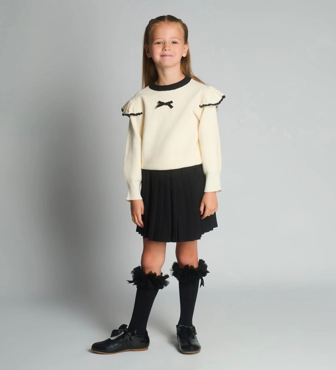 Beau KiD AW25 - Girls Ivory and Black Knitted Skirt Set