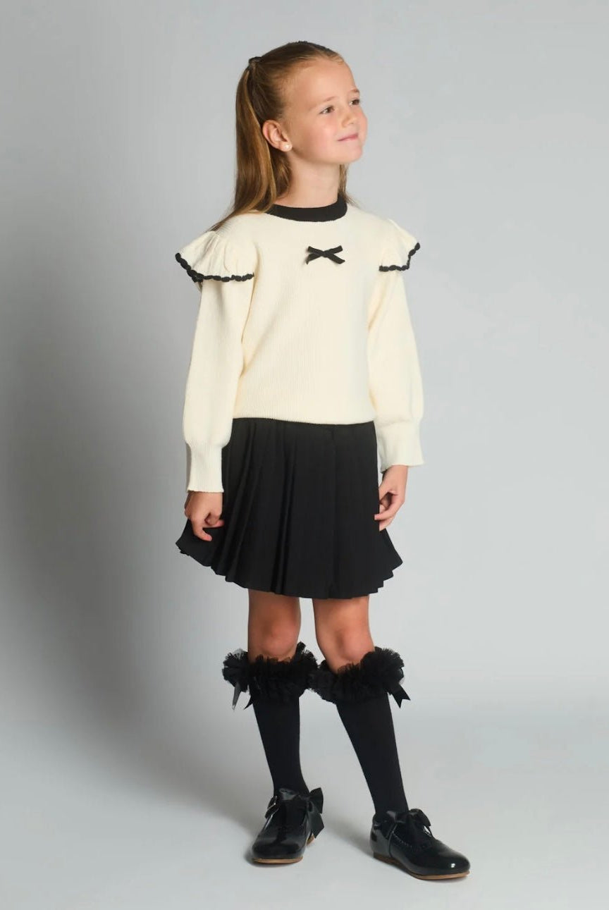 Beau KiD AW25 - Girls Ivory and Black Knitted Skirt Set
