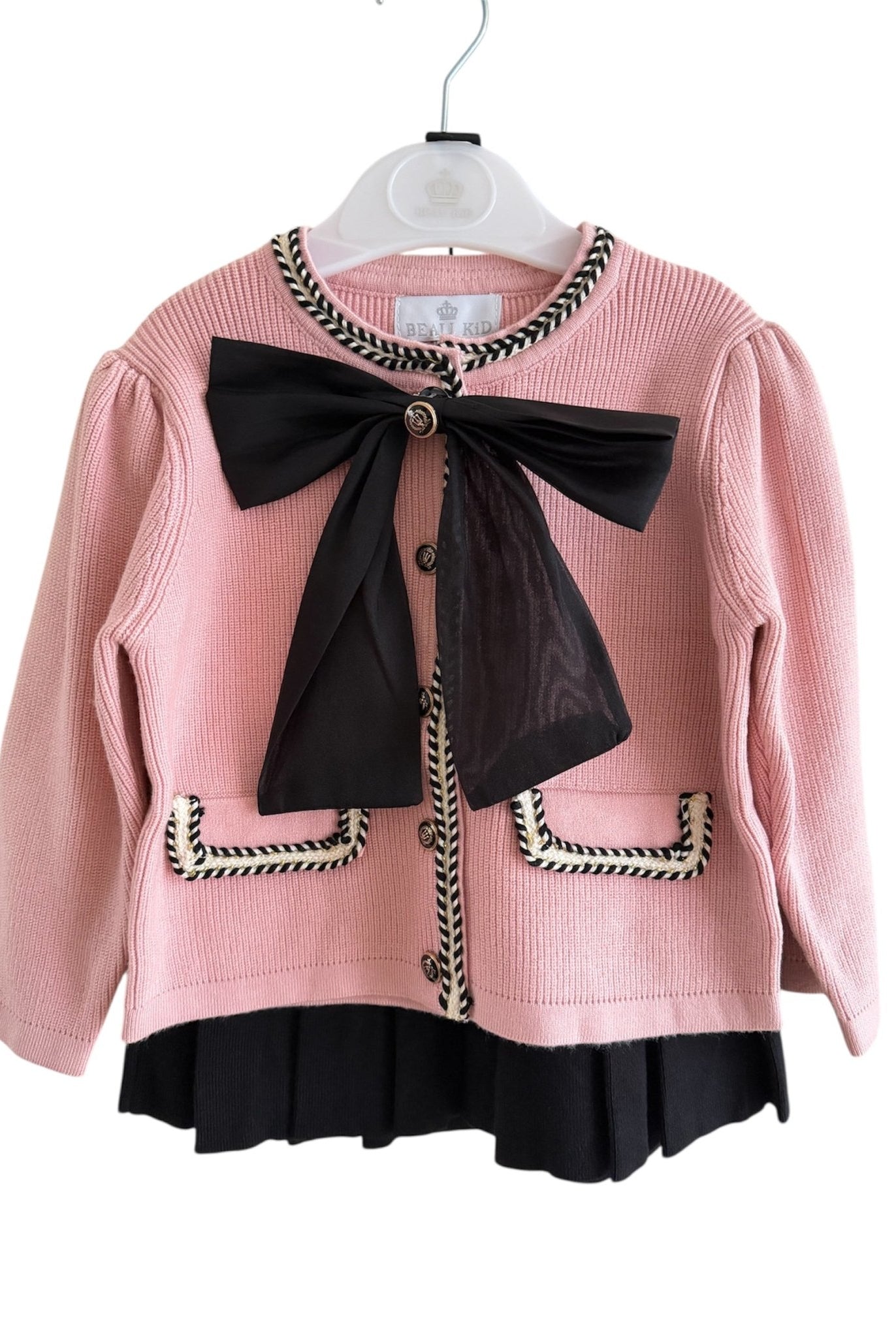 Beau KiD AW25 - Girls Pink & Black Knitted Skirt Set