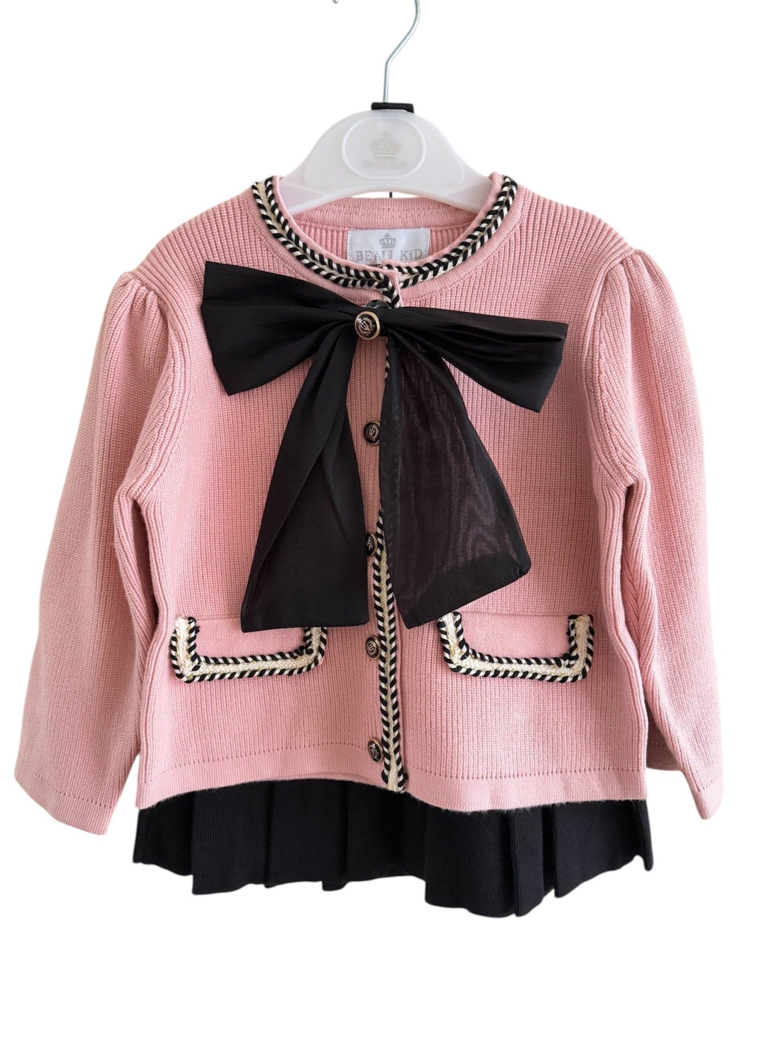 Beau KiD AW25 - Girls Pink & Black Knitted Skirt Set