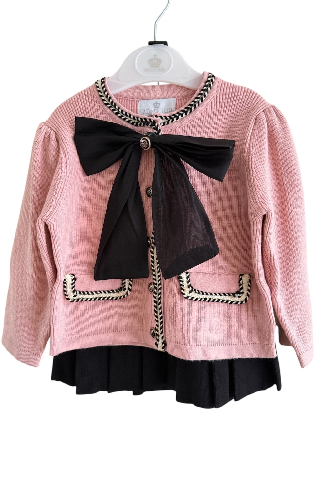 Beau KiD AW25 - Girls Pink & Black Knitted Skirt Set