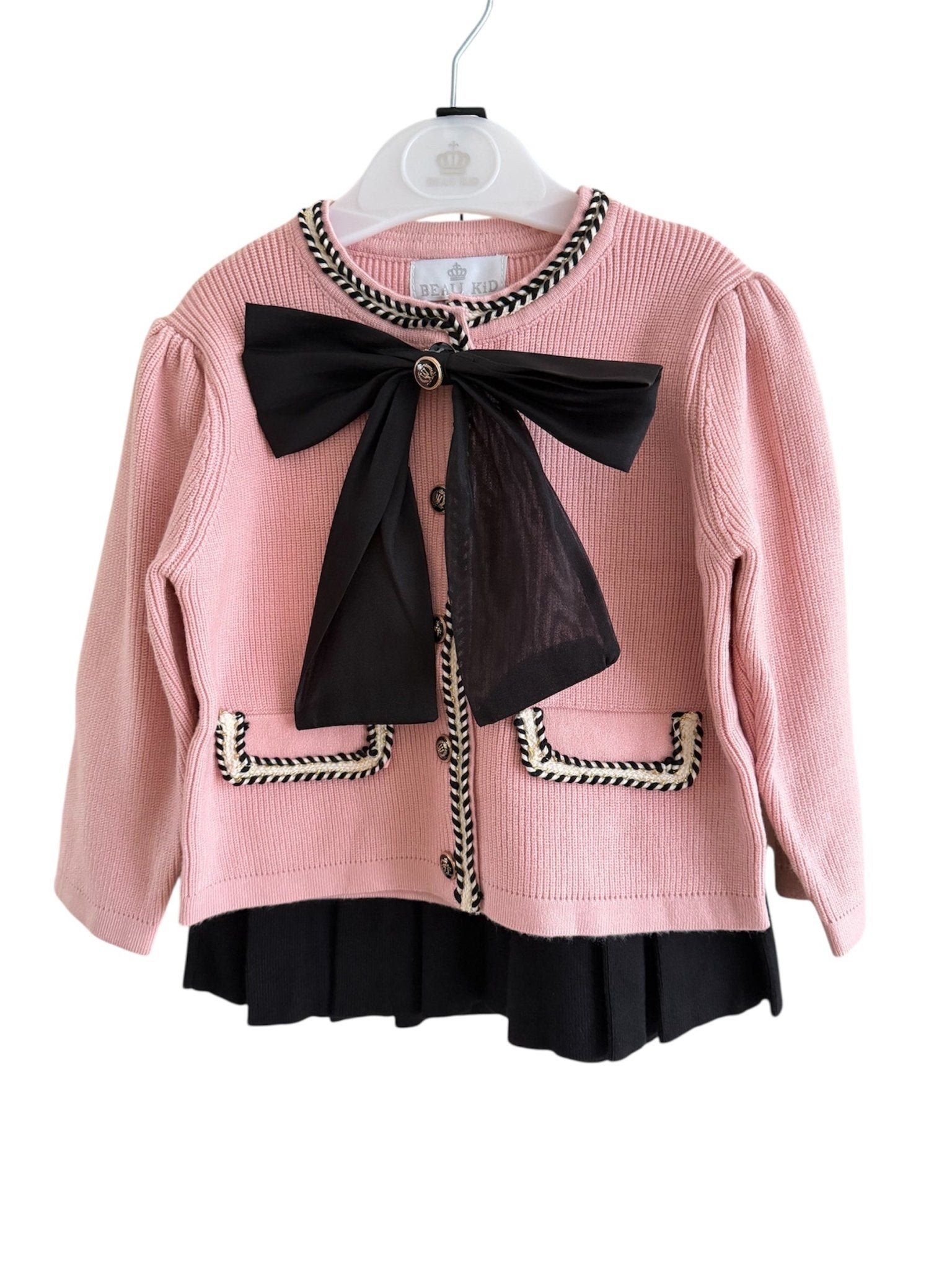 Beau KiD AW25 - Girls Pink & Black Knitted Skirt Set
