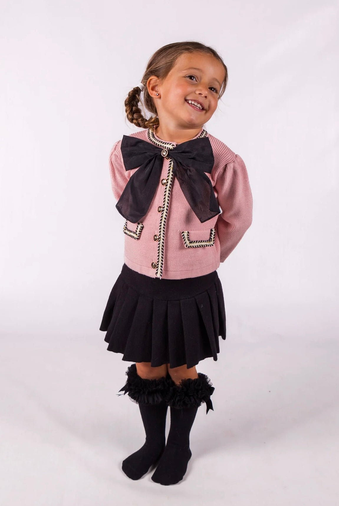 Beau KiD AW25 - Girls Pink & Black Knitted Skirt Set