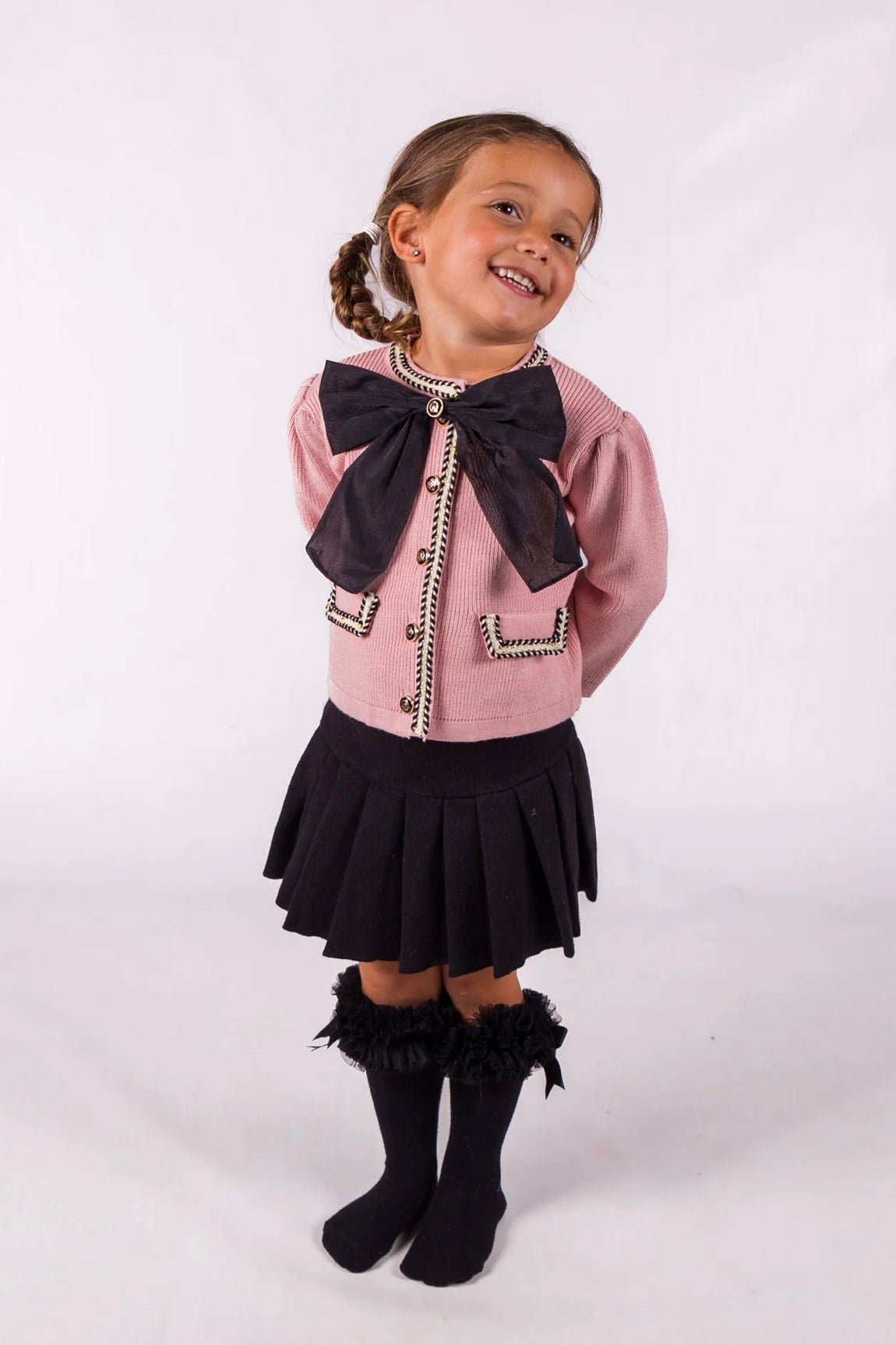 Beau KiD AW25 - Girls Pink & Black Knitted Skirt Set