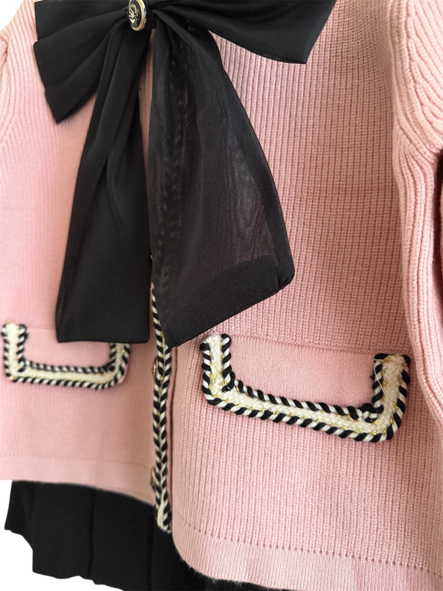 Beau KiD AW25 - Girls Pink & Black Knitted Skirt Set