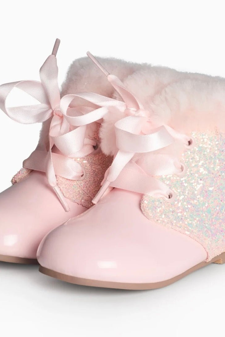 Beau KiD AW25 - Girls Pink Patent Faux Leather Glitter Boots