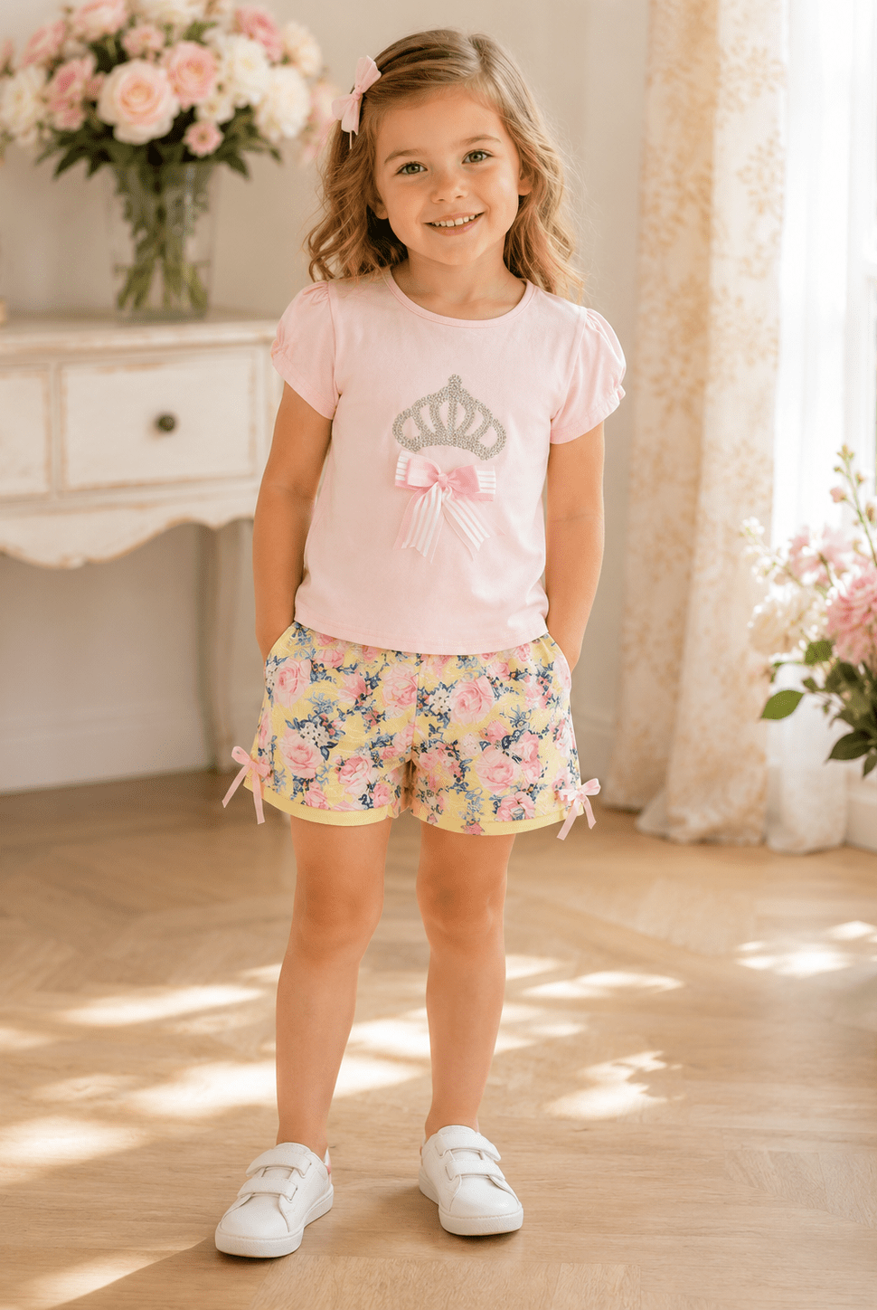 Beau Kid Girls Pink T-Shirt and Floral Print Shorts | Clearance Sale