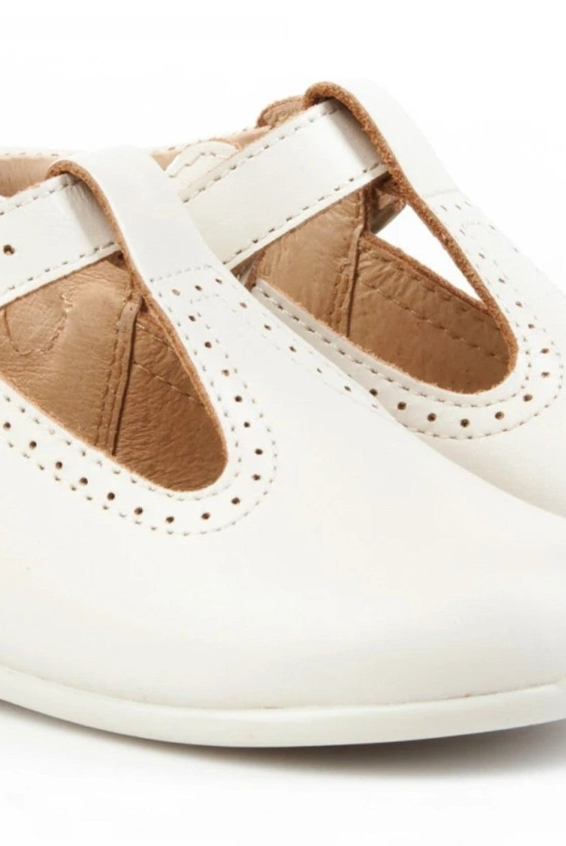 Boys' Beige Leather T-Bar Shoes | Angelitos Spanish Handmade Footwear