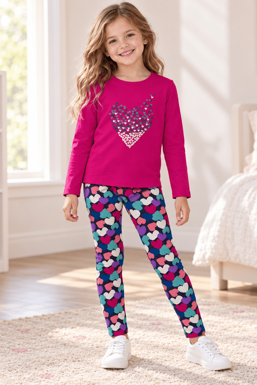 Canada House Girls Pink T-Shirt with Multi Coloured Heart Leggings |Clearance Sale
