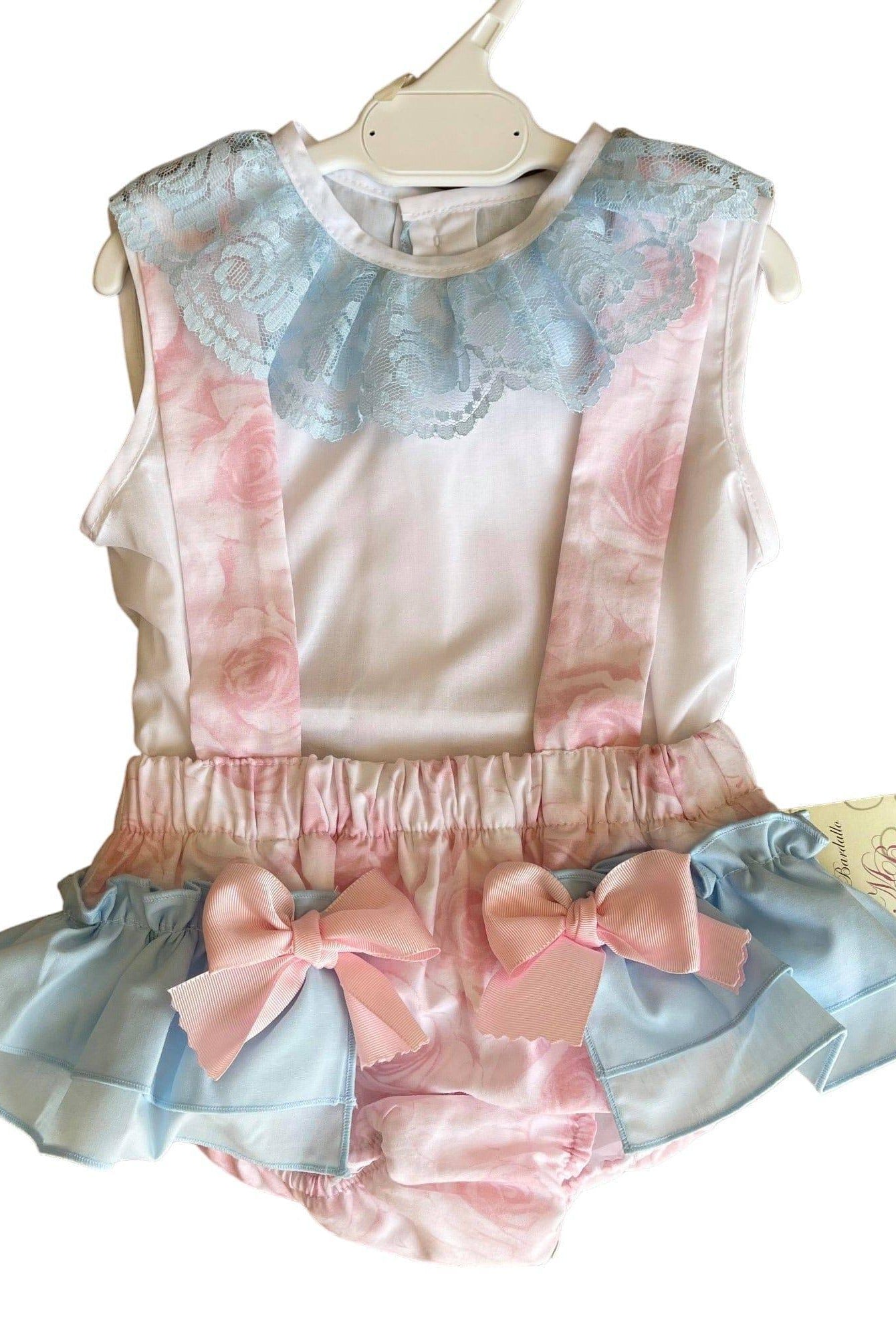 CLEARANCE DEAL - Maria Bardallo - Baby Girl's Bambu White, Pink & Blue Jam Pants Set 6m - Mariposa Children's Boutique