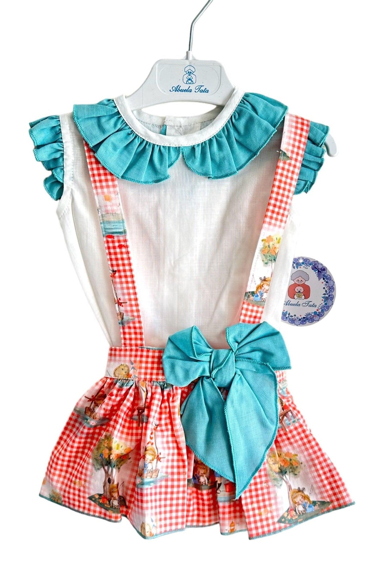 CLEARANCE SALE - Abuela Tata - Baby Girls Skirted Jam Pants Romper with Matching Blouse 352 - Mariposa Children's Boutique