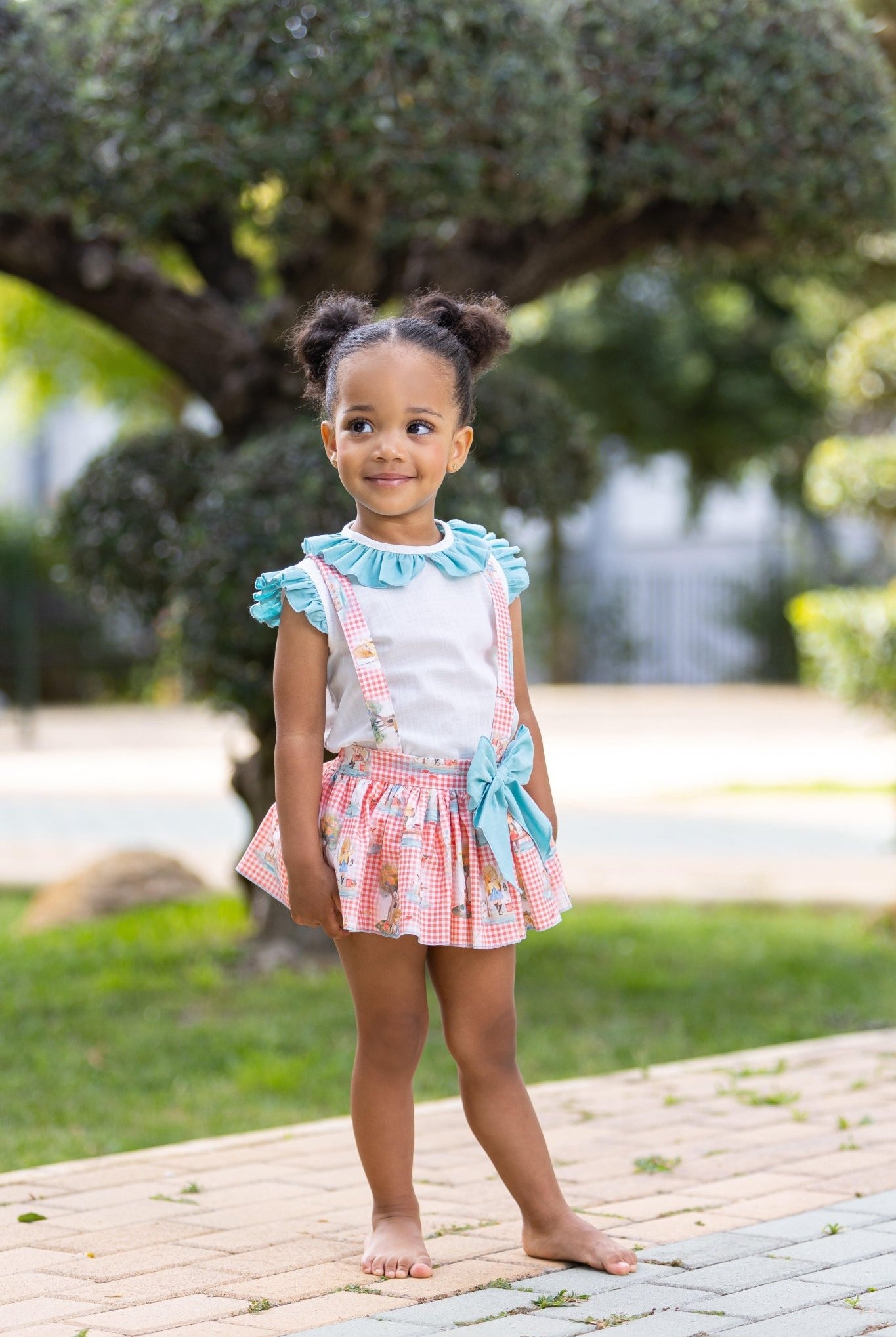CLEARANCE SALE - Abuela Tata - Baby Girls Skirted Jam Pants Romper with Matching Blouse 352 - Mariposa Children's Boutique