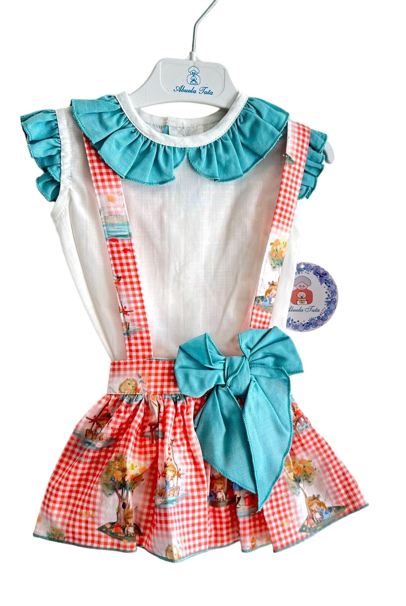 CLEARANCE SALE - Abuela Tata - Baby Girls Skirted Jam Pants Romper with Matching Blouse 352 - Mariposa Children's Boutique