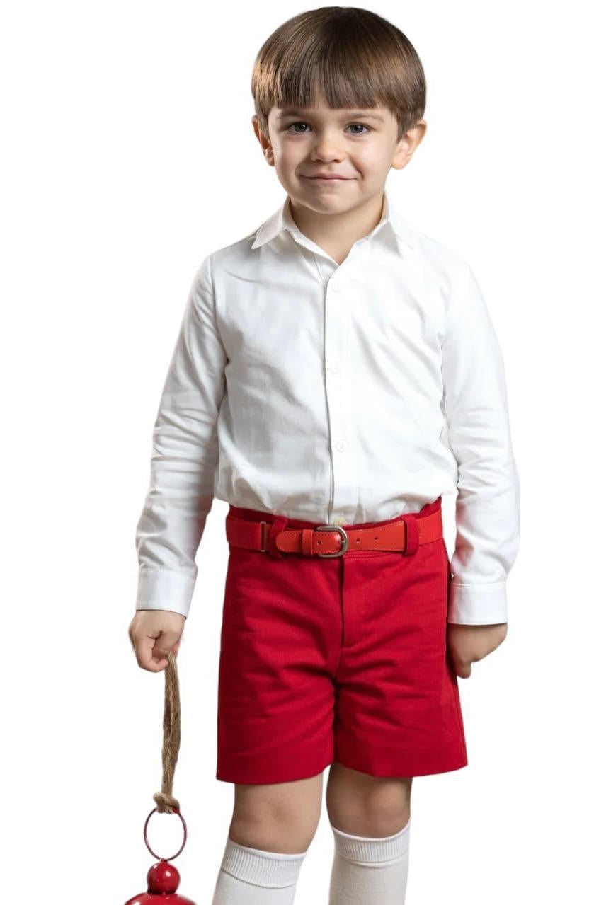 CLEARANCE SALE - Abuela Tata - Boys Red & Cream Shorts & Shirts Set - Mariposa Children's Boutique