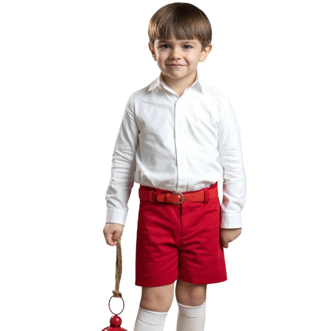 CLEARANCE SALE - Abuela Tata - Boys Red & Cream Shorts & Shirts Set - Mariposa Children's Boutique