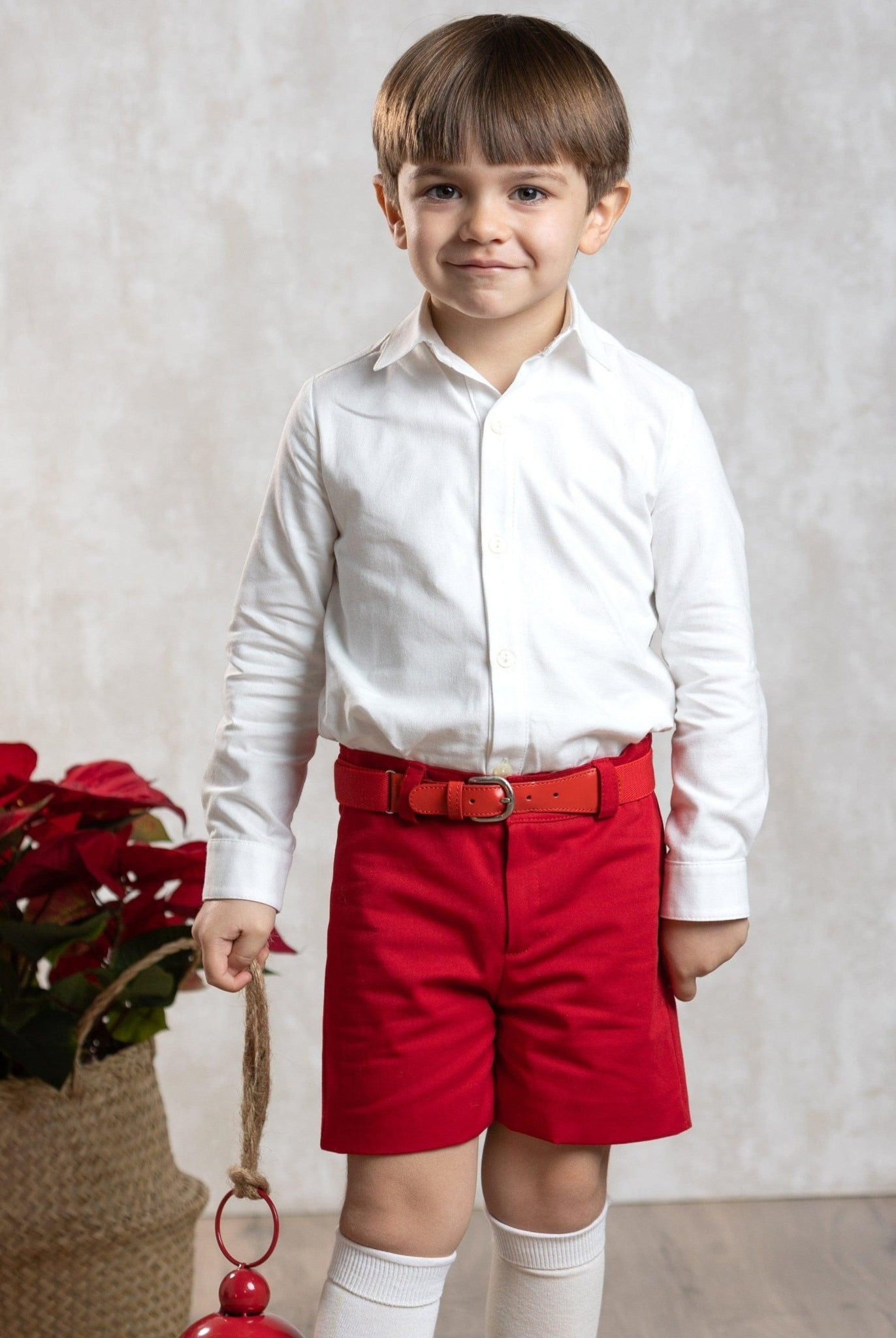 CLEARANCE SALE - Abuela Tata - Boys Red & Cream Shorts & Shirts Set - Mariposa Children's Boutique