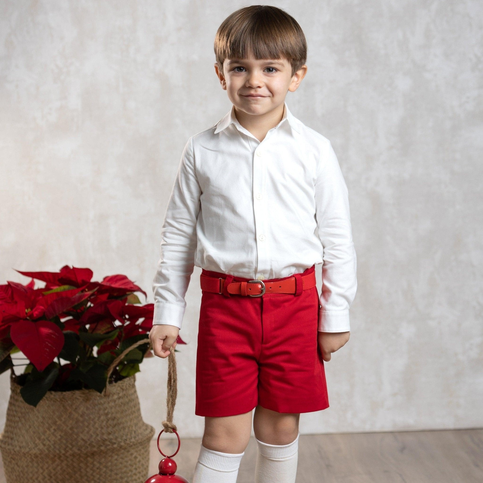 CLEARANCE SALE - Abuela Tata - Boys Red & Cream Shorts & Shirts Set - Mariposa Children's Boutique