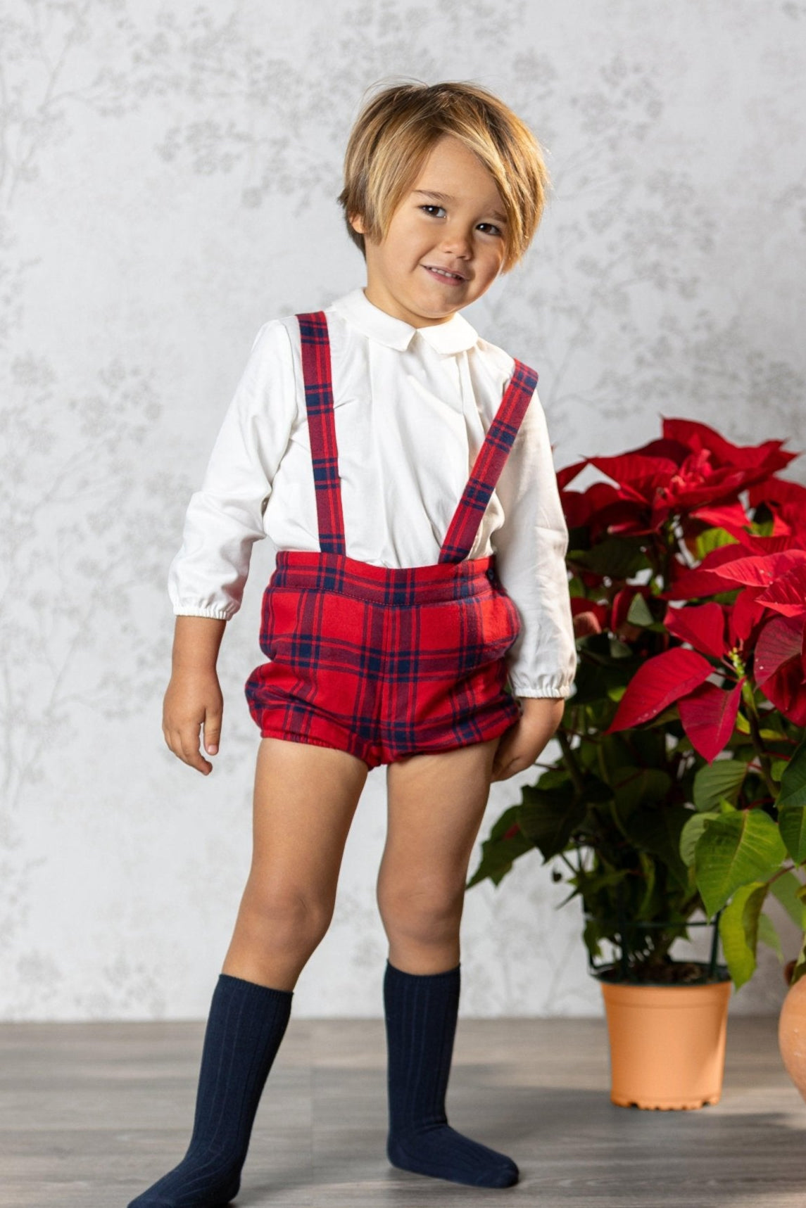CLEARANCE SALE Abuela Tata - Boys Red & Navy Check Shorts & Shirt Set - Mariposa Children's Boutique