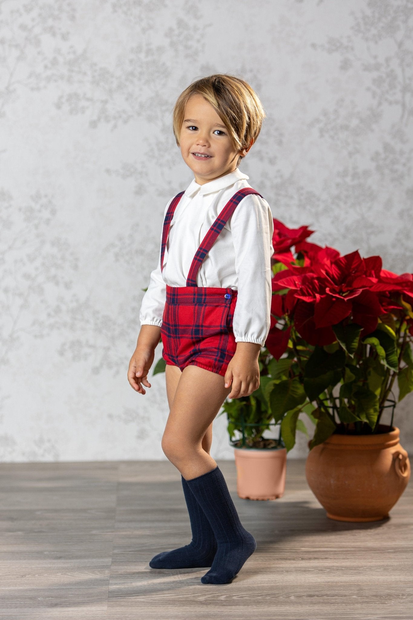 CLEARANCE SALE Abuela Tata - Boys Red & Navy Check Shorts & Shirt Set - Mariposa Children's Boutique