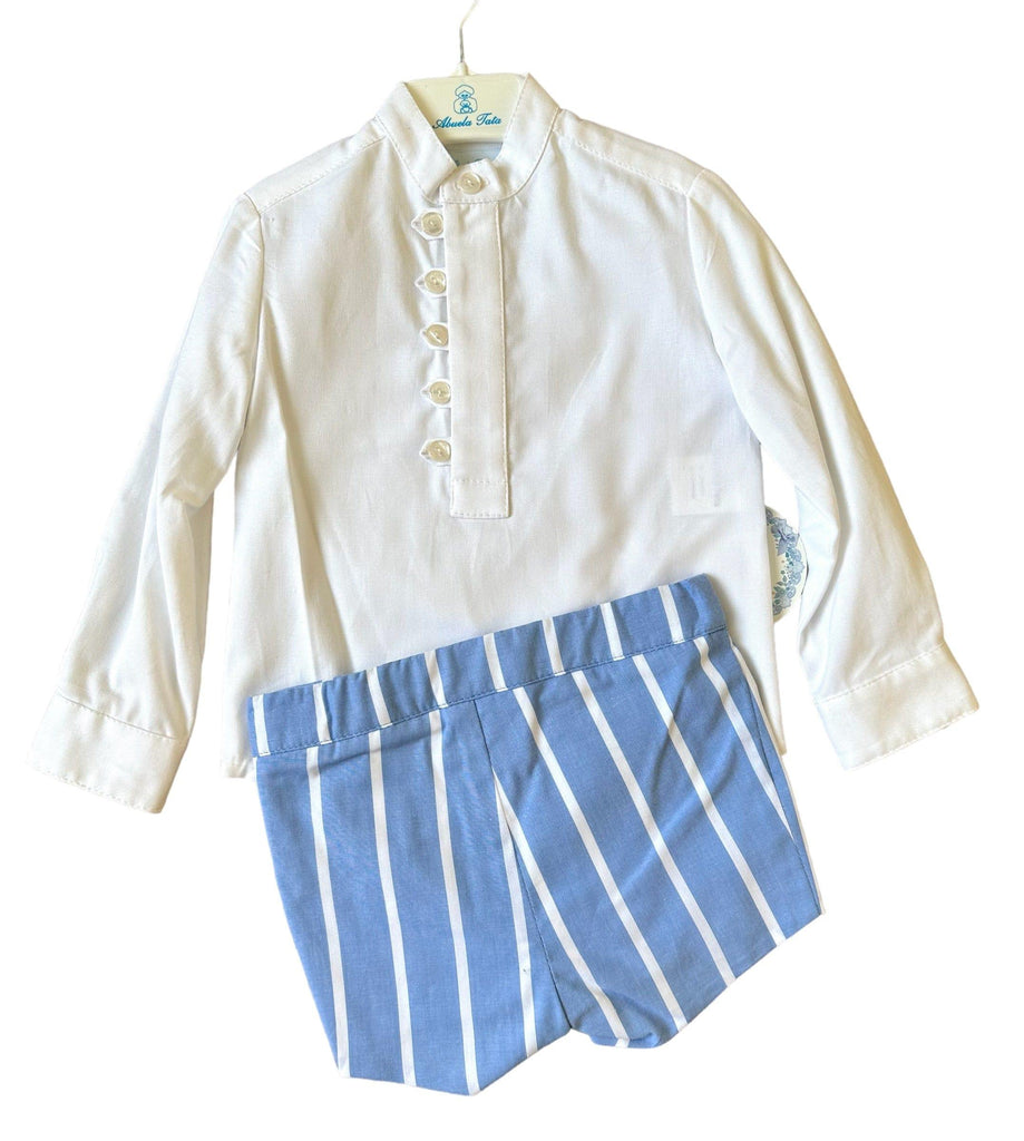 CLEARANCE SALE Abuela Tata - Boys Spanish Blue & White Shorts & Shirt - Mariposa Children's Boutique