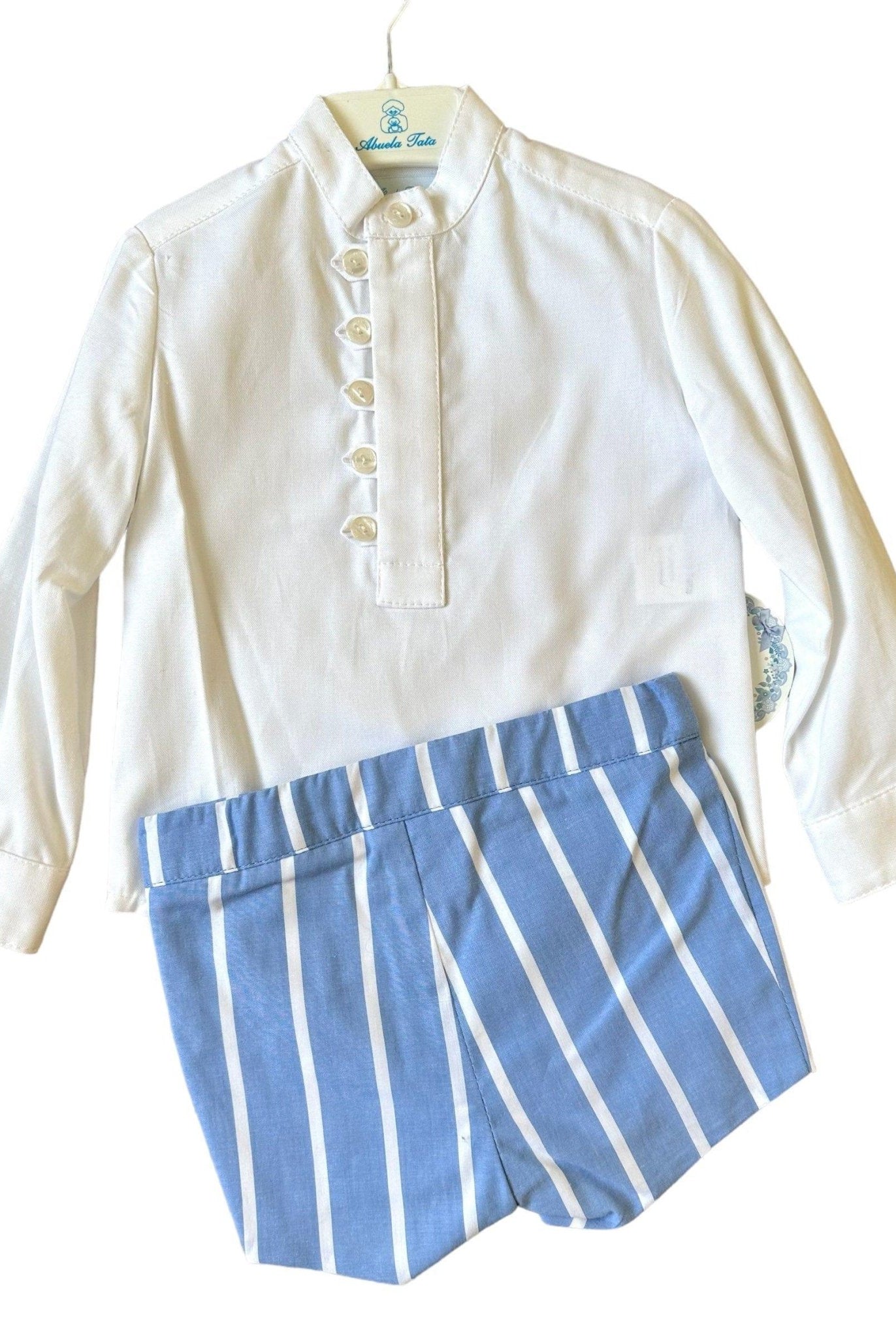 CLEARANCE SALE Abuela Tata - Boys Spanish Blue & White Shorts & Shirt - Mariposa Children's Boutique
