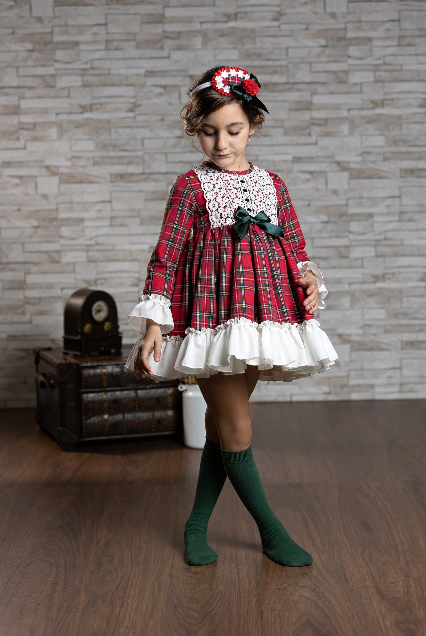 Clearance Sale Abuela Tata - Girls Red & Green Tartan Print Dress