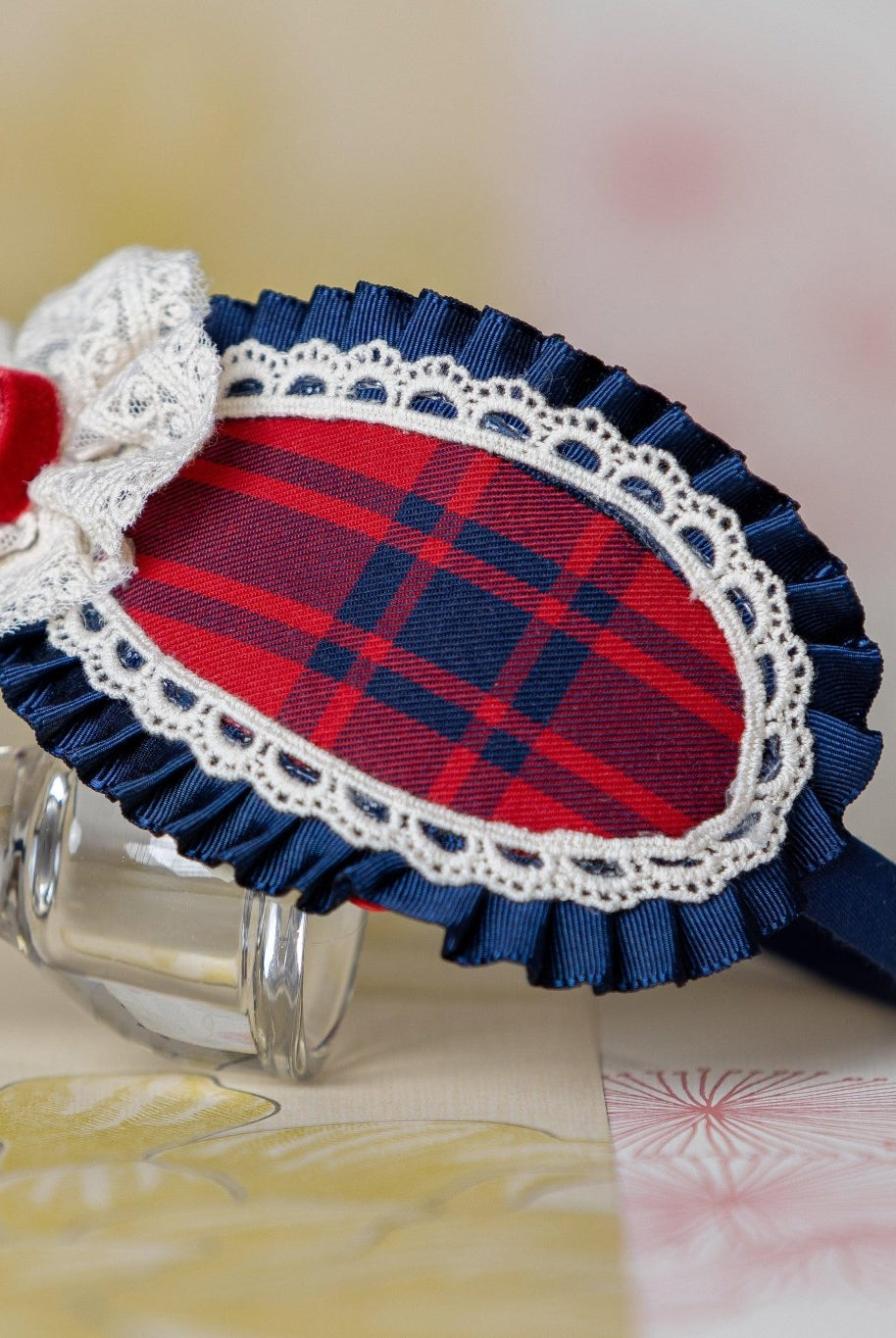 CLEARANCE SALE Abuela Tata - Girls Red & Navy Check Dress & Headpiece - Mariposa Children's Boutique