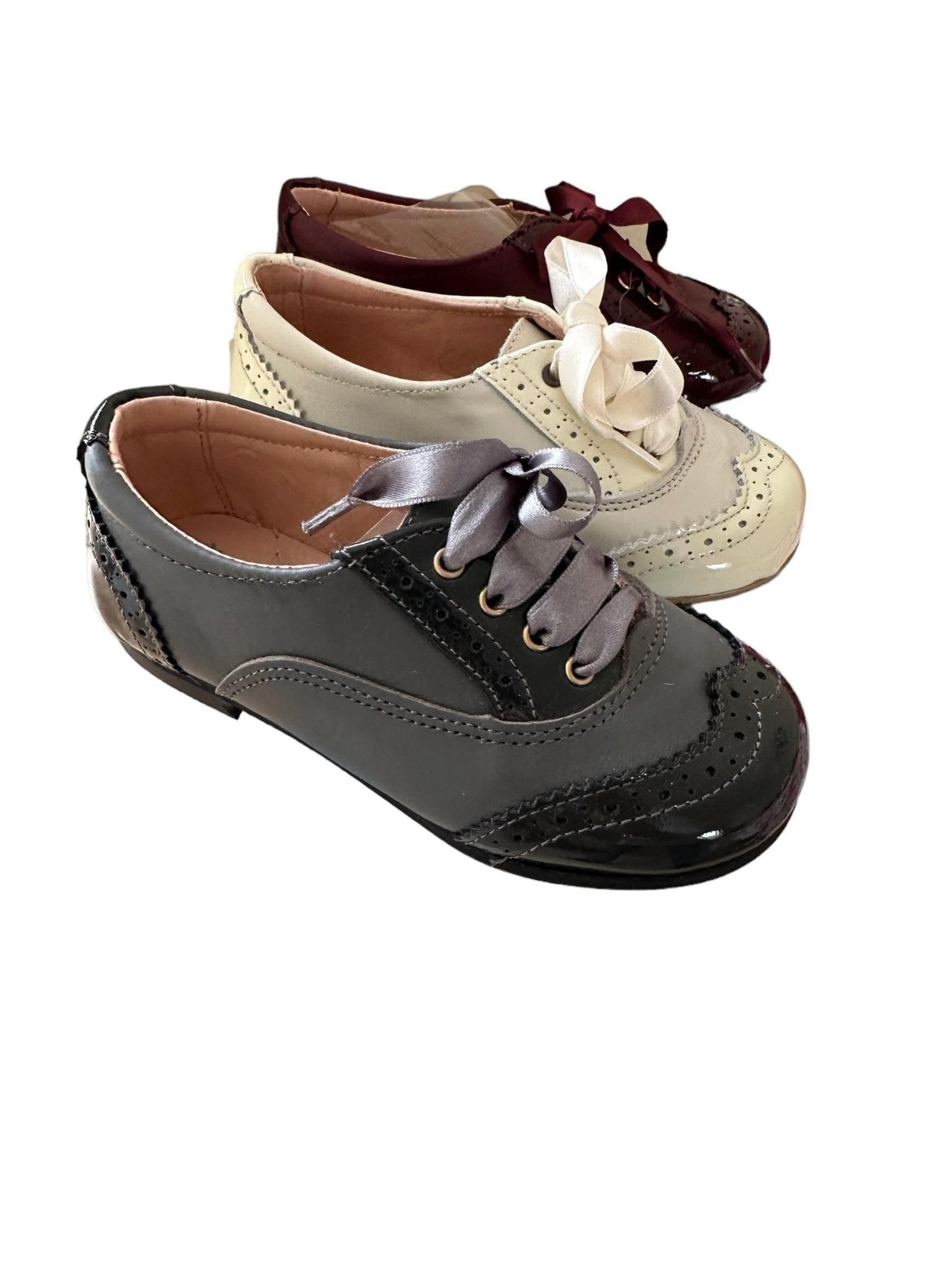 CLEARANCE SALE Angelitos - Girls Grey Lace Tie Shoes In - Stock EU 24 - Mariposa Children's Boutique