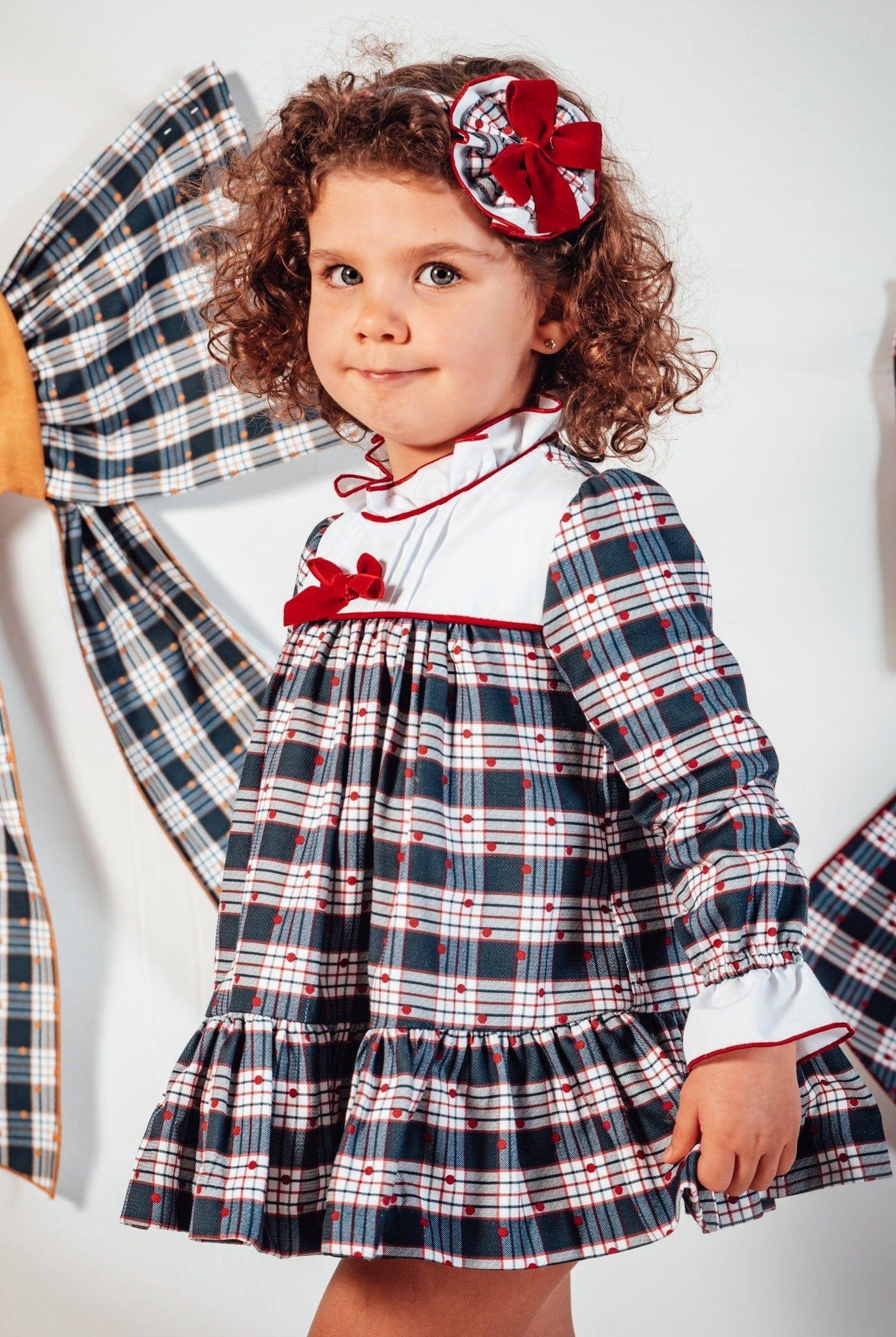 CLEARANCE SALE - Babine - Girls Navy & Red Check Dress - Mariposa Children's Boutique