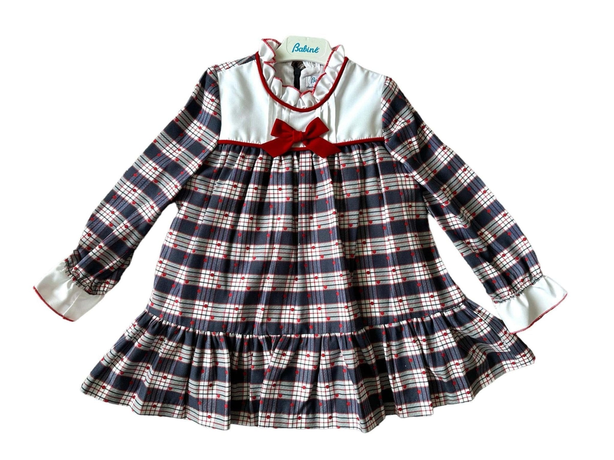 CLEARANCE SALE - Babine - Girls Navy & Red Check Dress - Mariposa Children's Boutique
