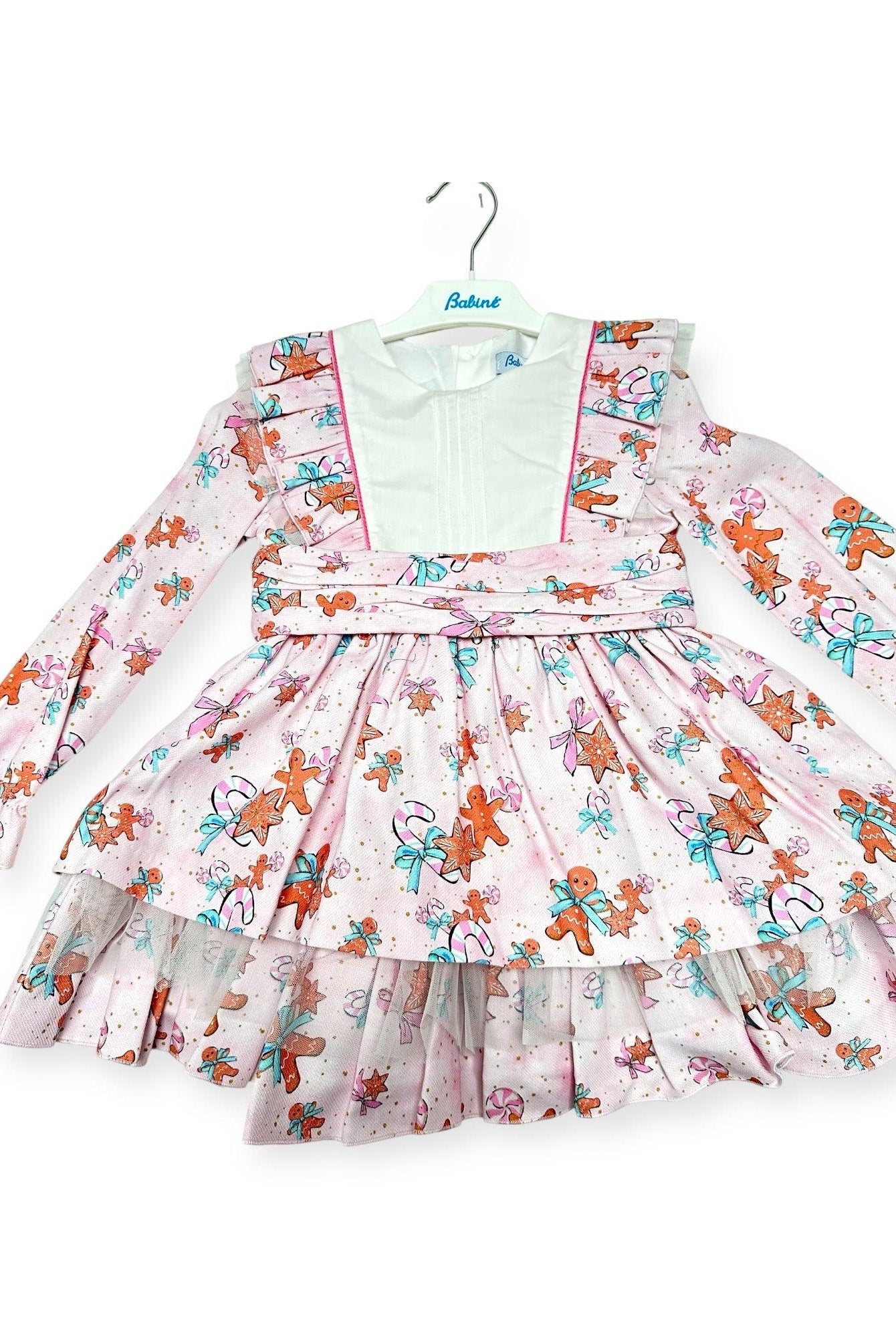 CLEARANCE SALE Babine - Girls Pink Print Gingerbread Dress & Headpiece - Mariposa Children's Boutique