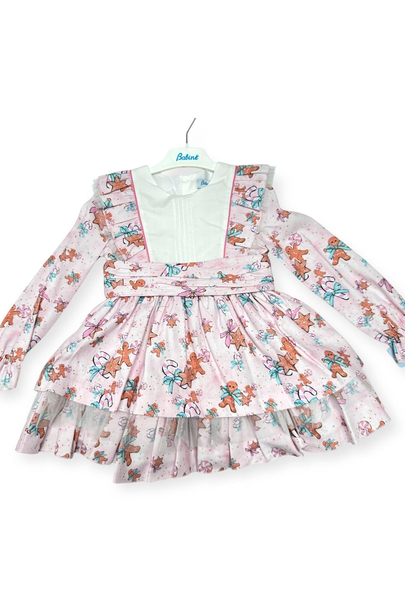 CLEARANCE SALE Babine - Girls Pink Print Gingerbread Dress & Headpiece - Mariposa Children's Boutique