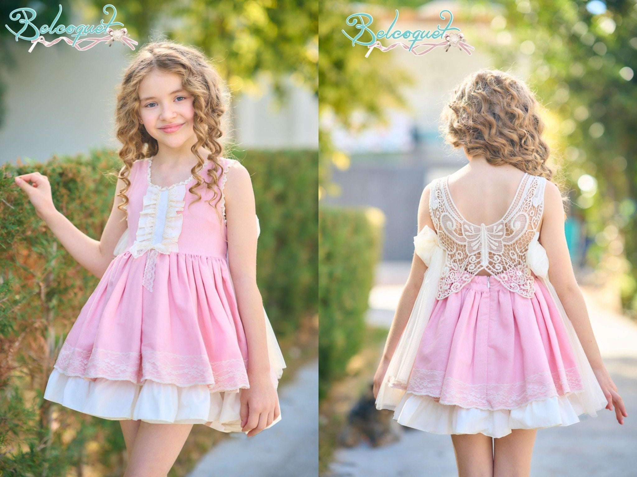 CLEARANCE SALE - Belcoquet - Girls Oasis Butterfly Back Pink Dress - Mariposa Children's Boutique