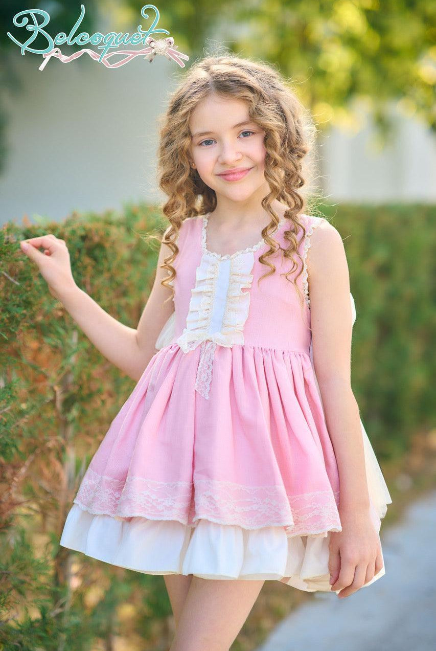 CLEARANCE SALE - Belcoquet - Girls Oasis Butterfly Back Pink Dress - Mariposa Children's Boutique
