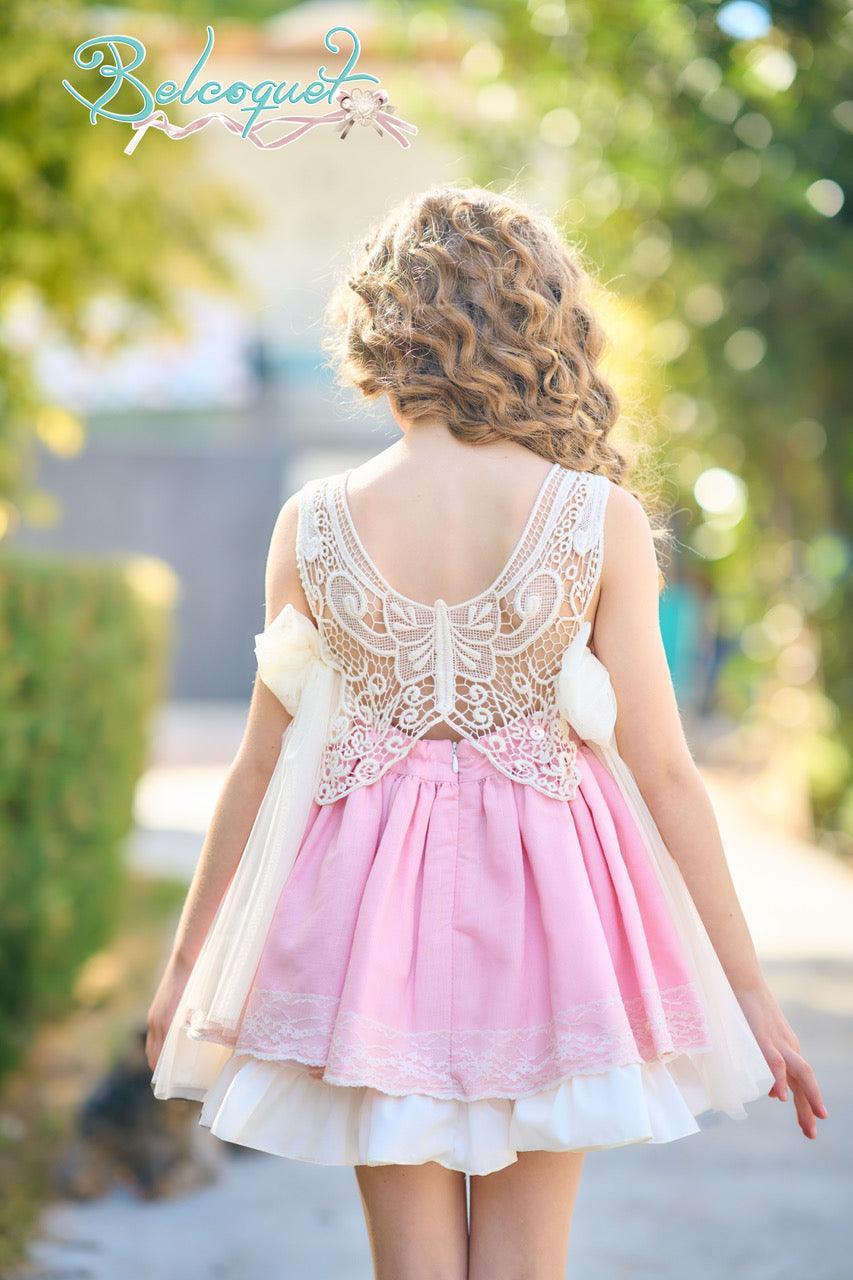 CLEARANCE SALE - Belcoquet - Girls Oasis Butterfly Back Pink Dress - Mariposa Children's Boutique