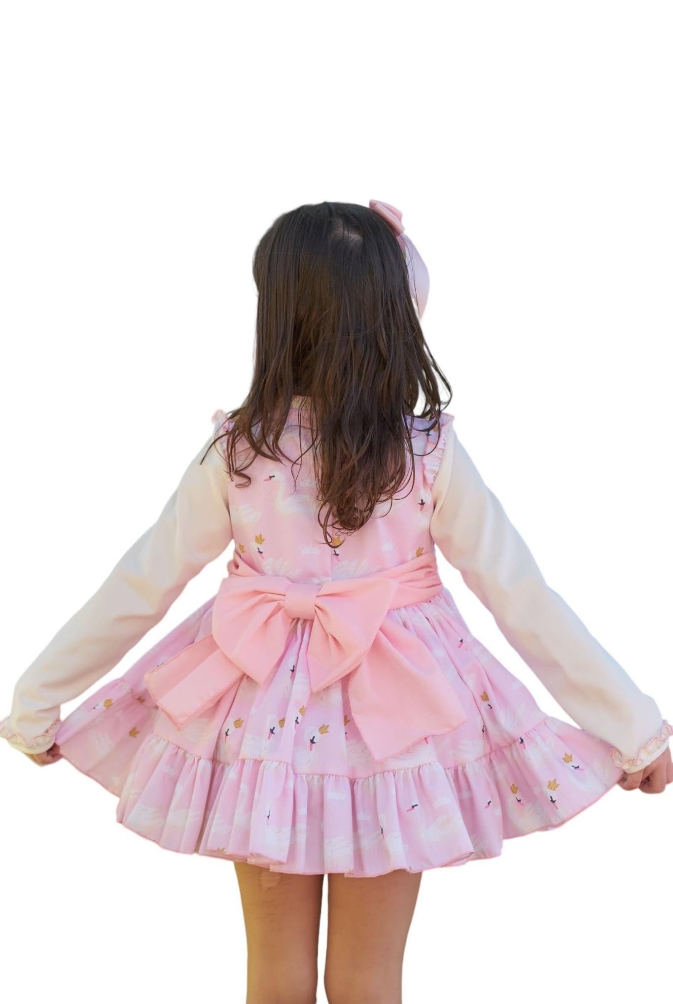 CLEARANCE SALE Belcoquet - Girls Pink & Cream Swan Print Dress - Mariposa Children's Boutique