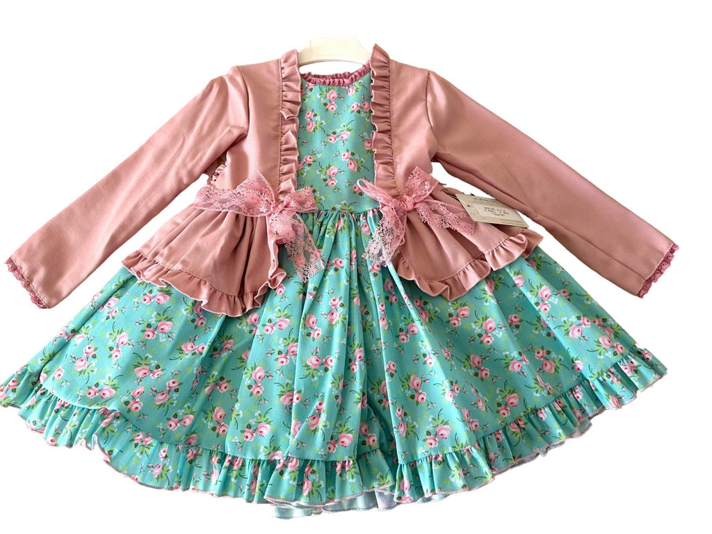 Belcoquet Clearance SALE - Laurel Collection Turquoise & Pink Dress - Mariposa Children's Boutique