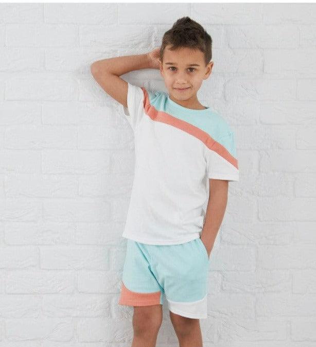 Boys Loungewear Sets - Boys Colour Block T-Shirt & Shorts Set - Mariposa Children's Boutique