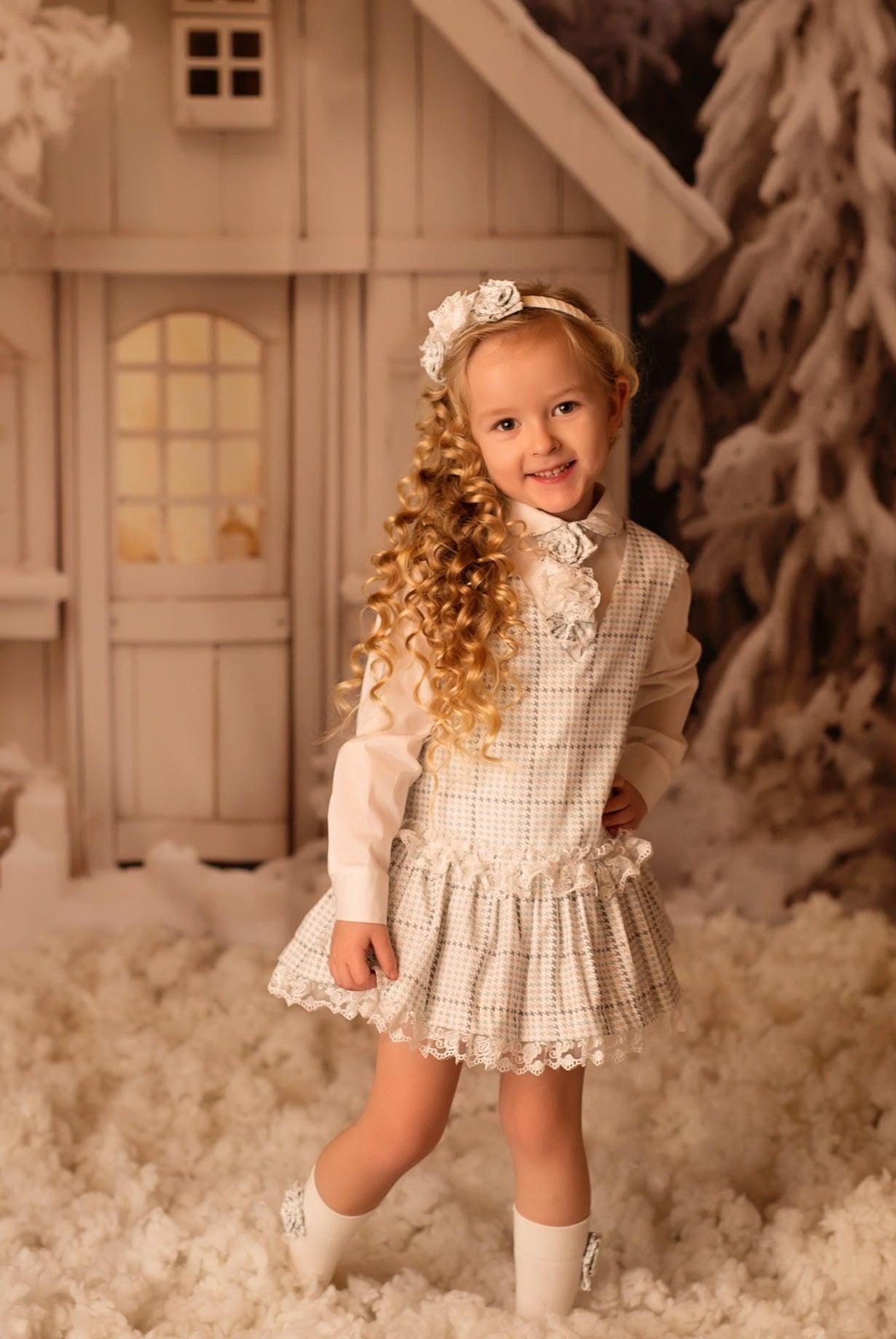 DAGA - Girls Crazy Love Grey Check Pinafore and Blouse Set