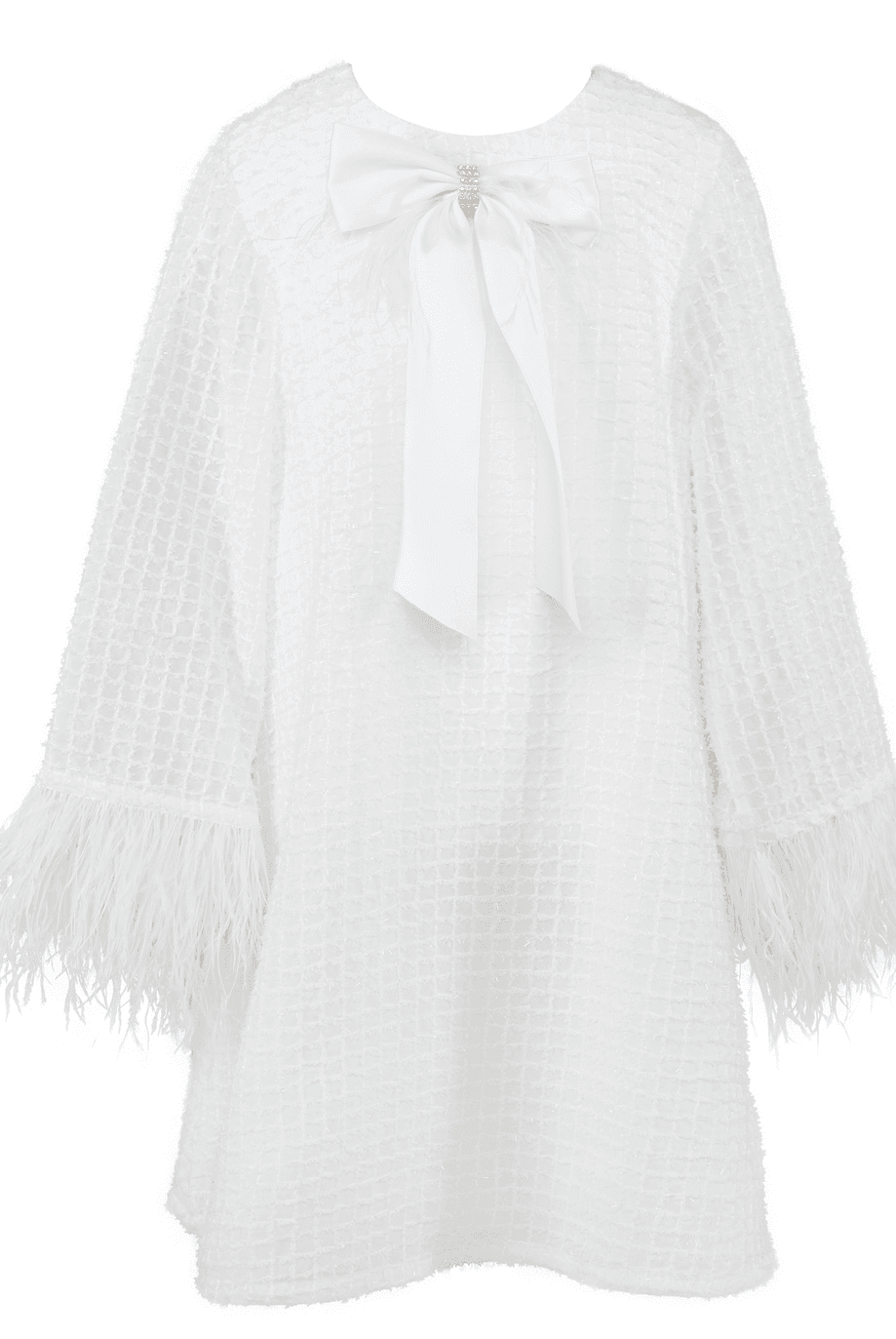 CLEARANCE SALE DAGA - Girls Cream Elegant A - Line Feather Dress - Mariposa Children's Boutique