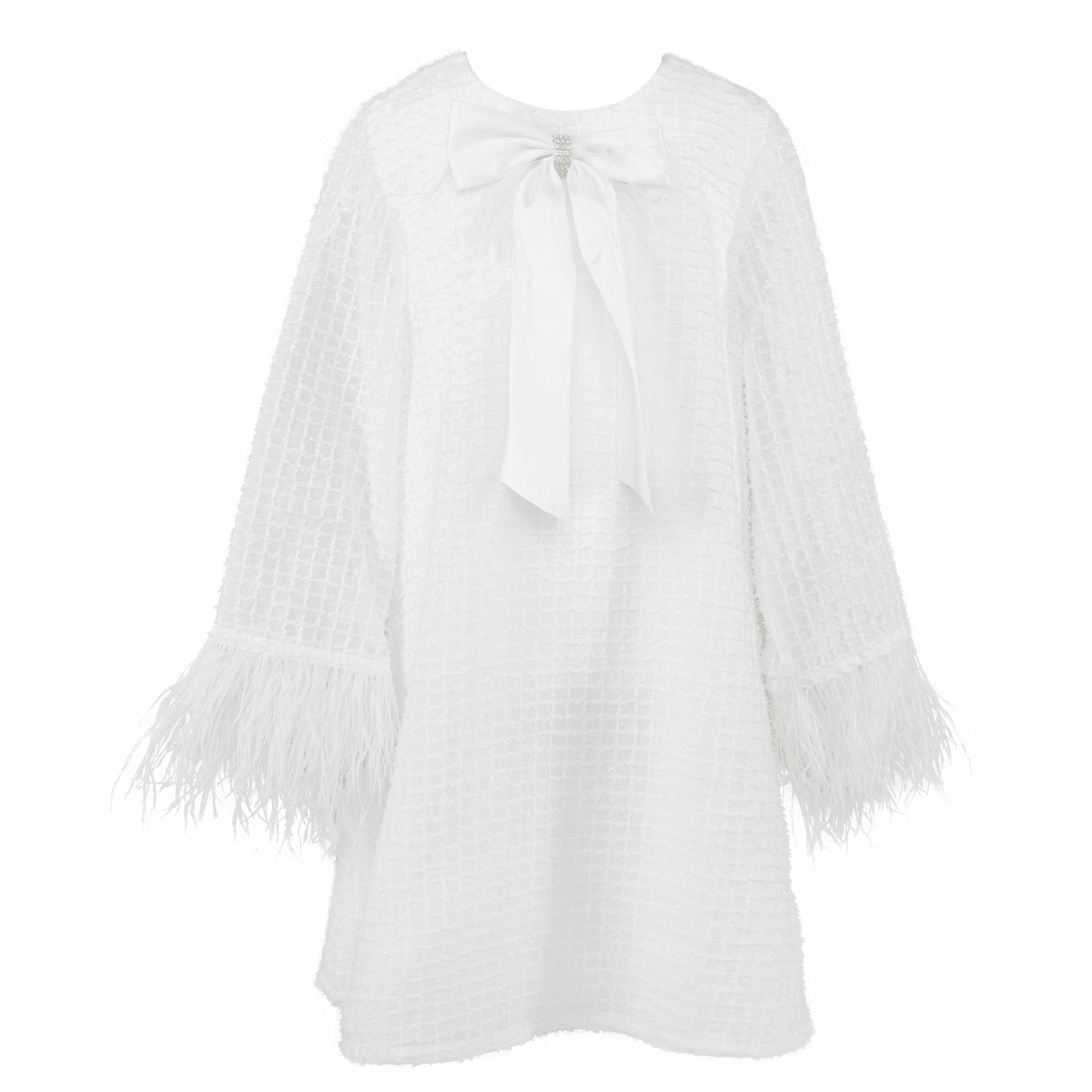 CLEARANCE SALE DAGA - Girls Cream Elegant A - Line Feather Dress - Mariposa Children's Boutique